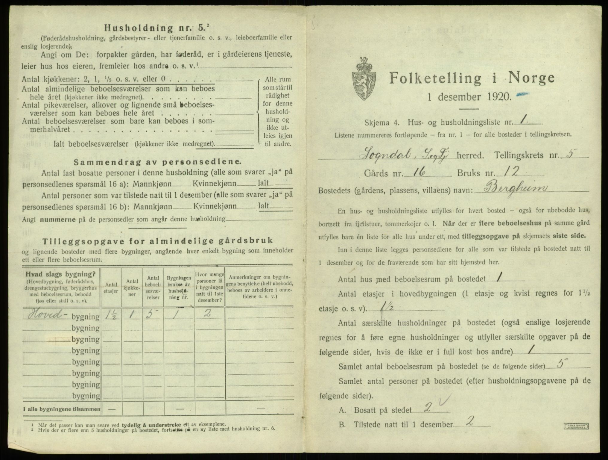 SAB, 1920 census for Sogndal, 1920, p. 267