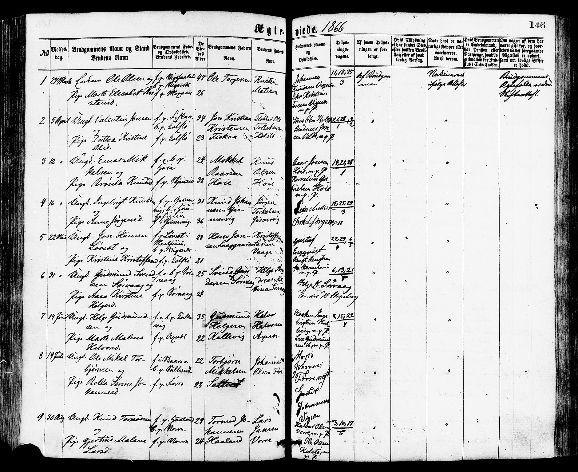 Avaldsnes sokneprestkontor, AV/SAST-A -101851/H/Ha/Haa/L0012: Parish register (official) no. A 12, 1865-1880, p. 146