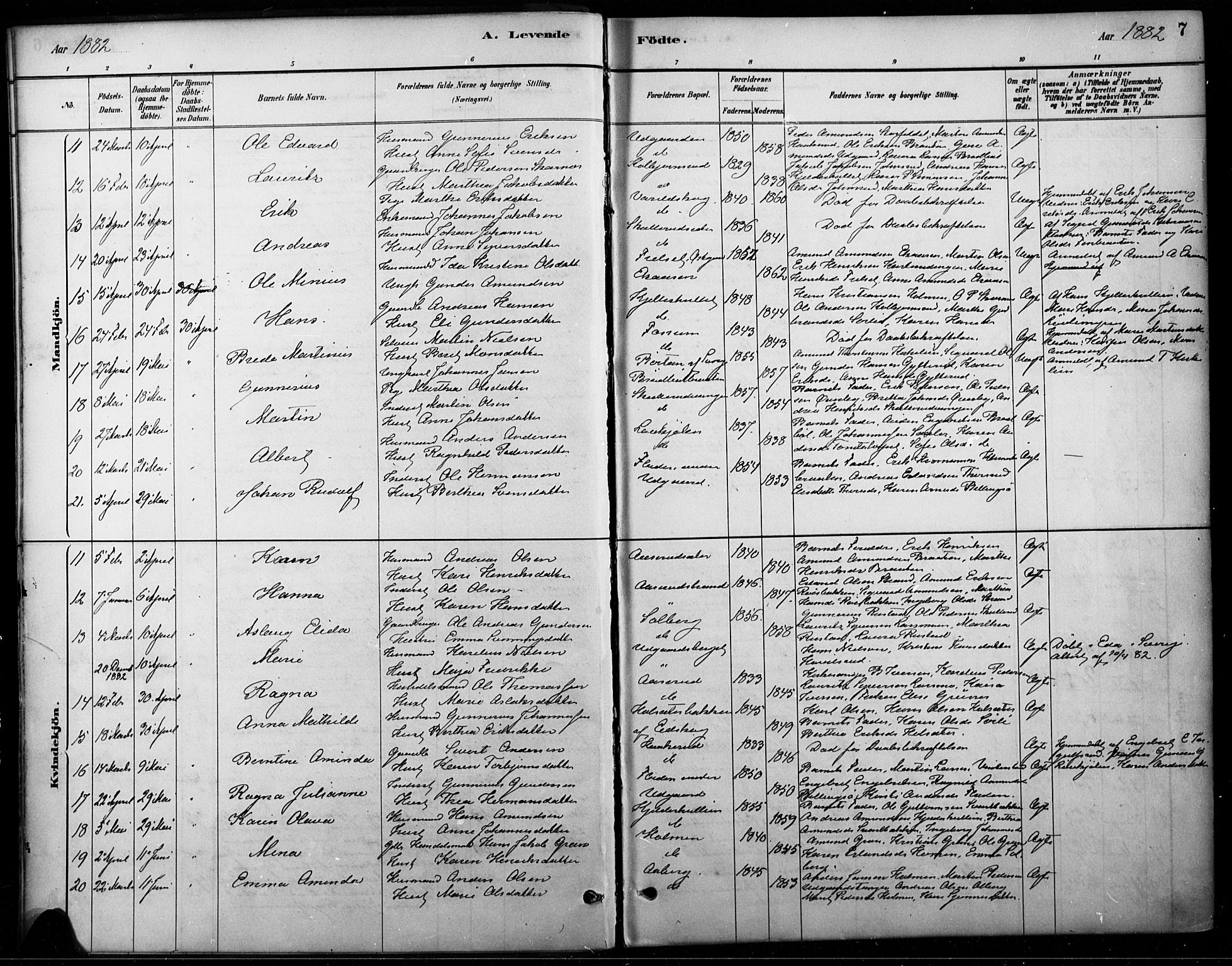 Vinger prestekontor, AV/SAH-PREST-024/H/Ha/Haa/L0015: Parish register (official) no. 15, 1881-1900, p. 7