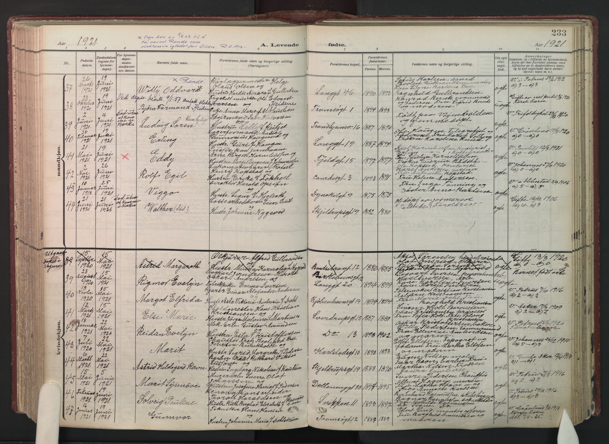 Petrus prestekontor Kirkebøker, AV/SAO-A-10872/F/Fa/L0012: Parish register (official) no. 12, 1909-1936, p. 233