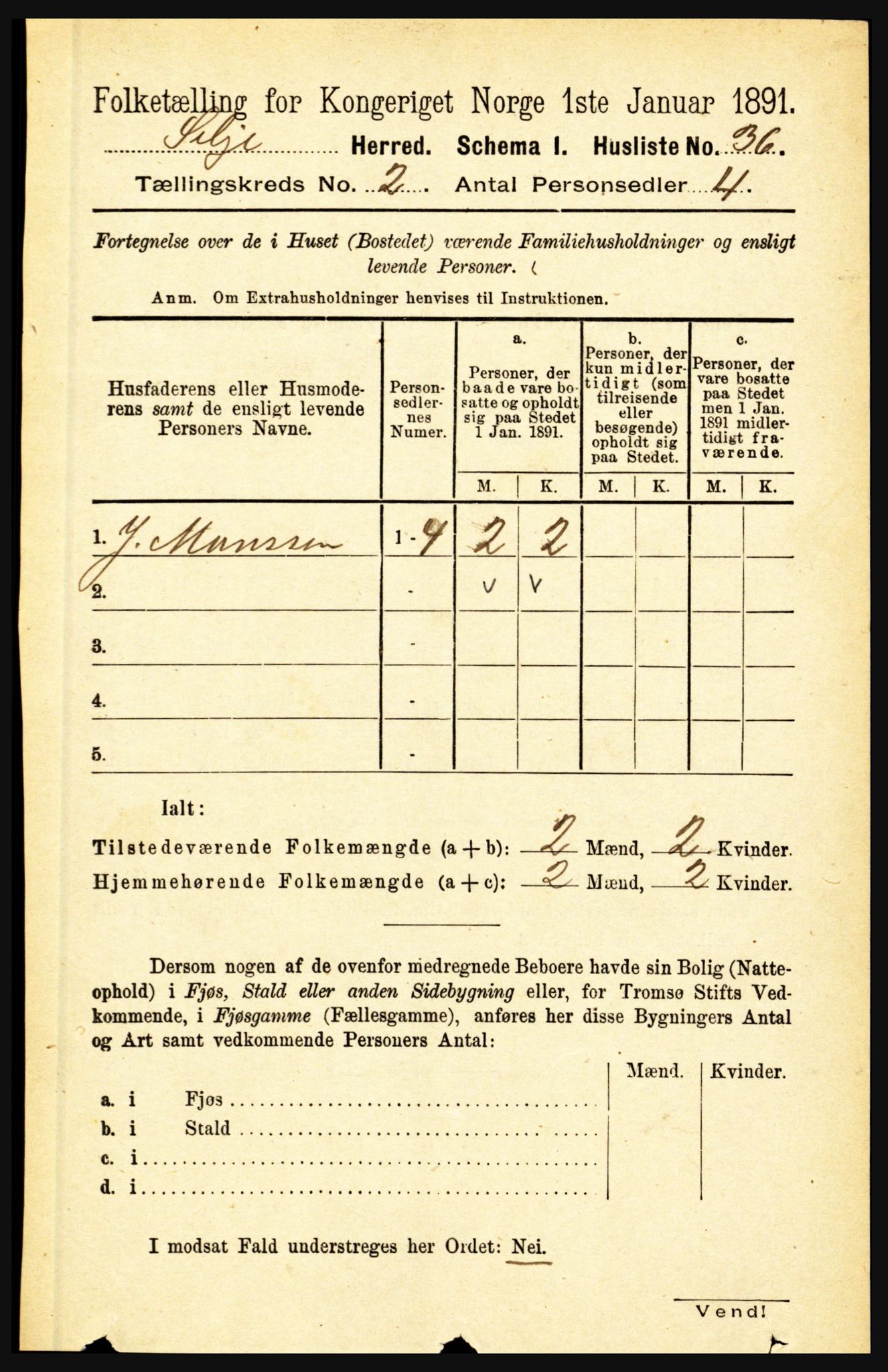 RA, 1891 census for 1441 Selje, 1891, p. 384