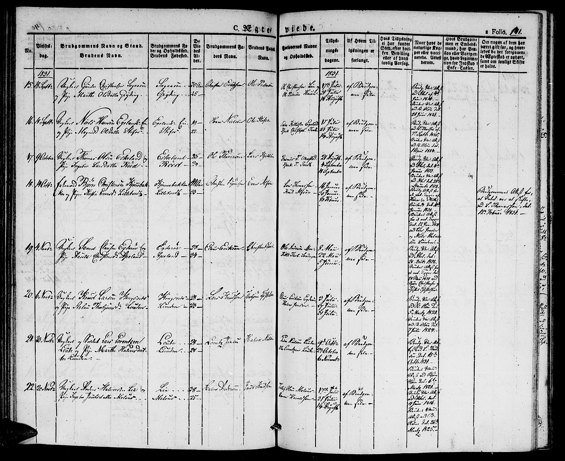 Gjerstad sokneprestkontor, AV/SAK-1111-0014/F/Fa/Faa/L0005: Parish register (official) no. A 5, 1829-1841, p. 141