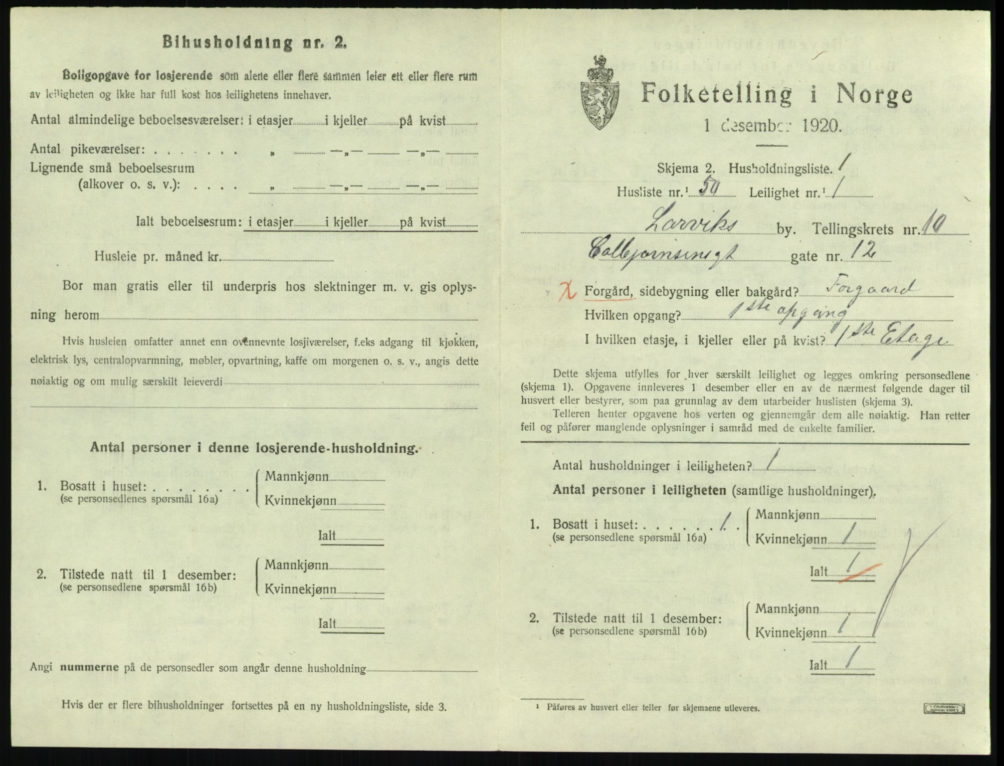 SAKO, 1920 census for Larvik, 1920, p. 7646