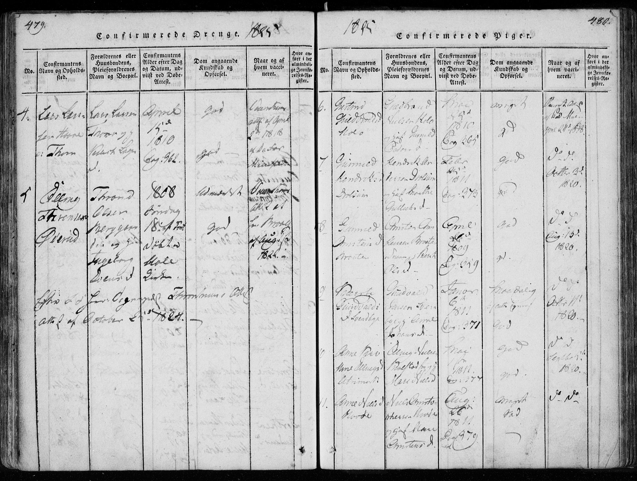 Modum kirkebøker, AV/SAKO-A-234/F/Fa/L0005: Parish register (official) no. 5, 1824-1841, p. 479-480