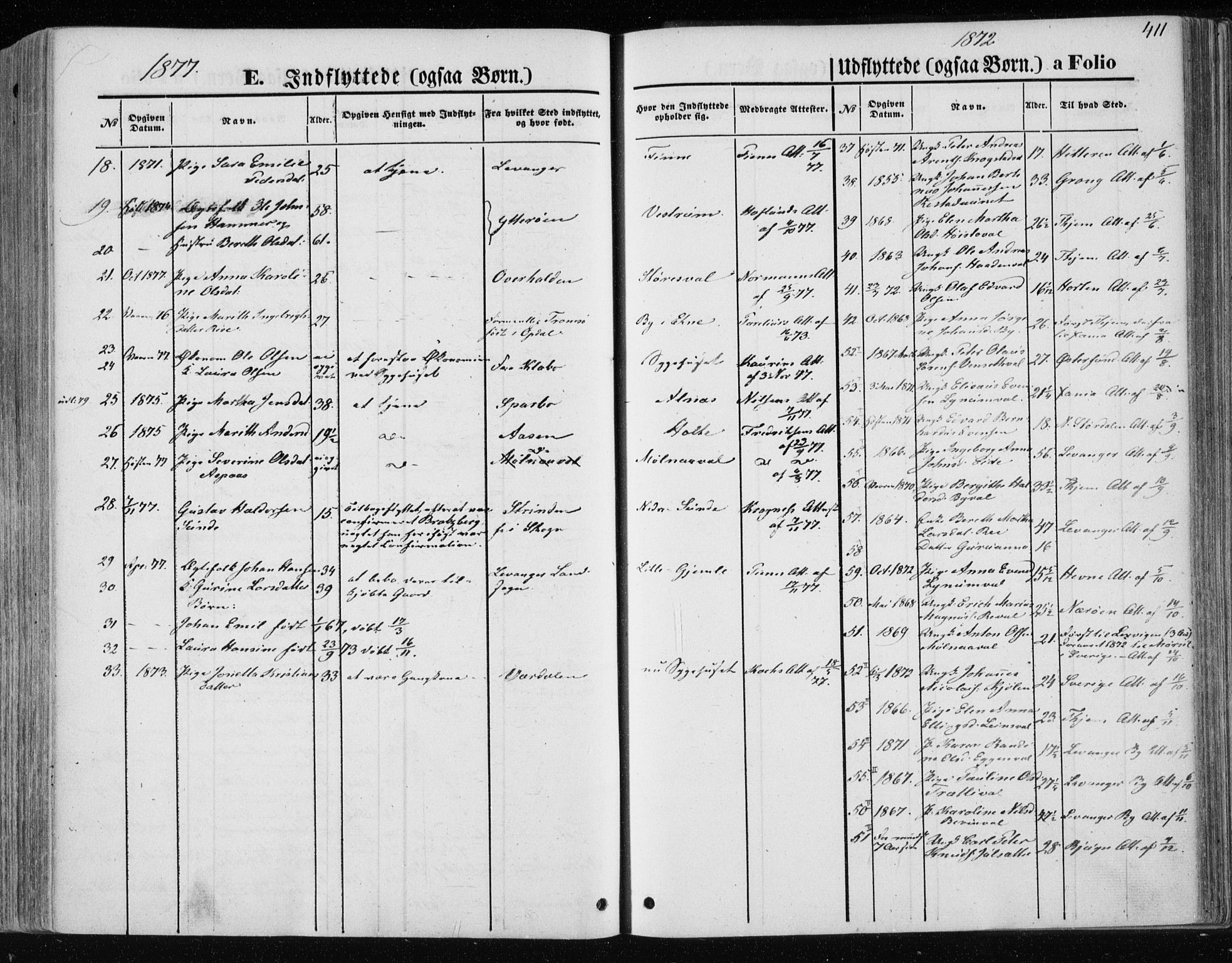 Ministerialprotokoller, klokkerbøker og fødselsregistre - Nord-Trøndelag, AV/SAT-A-1458/717/L0157: Parish register (official) no. 717A08 /1, 1863-1877, p. 411