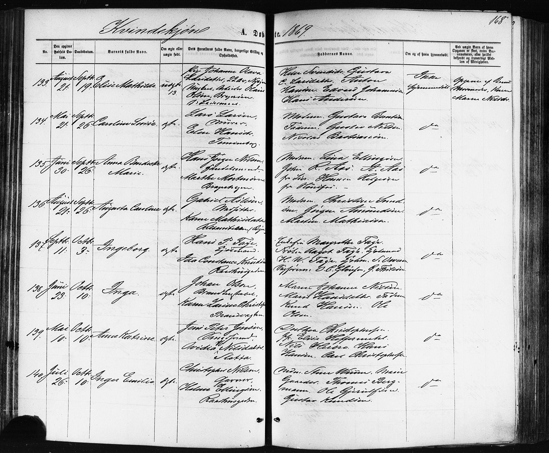 Bragernes kirkebøker, AV/SAKO-A-6/F/Fb/L0004: Parish register (official) no. II 4, 1869-1875, p. 168