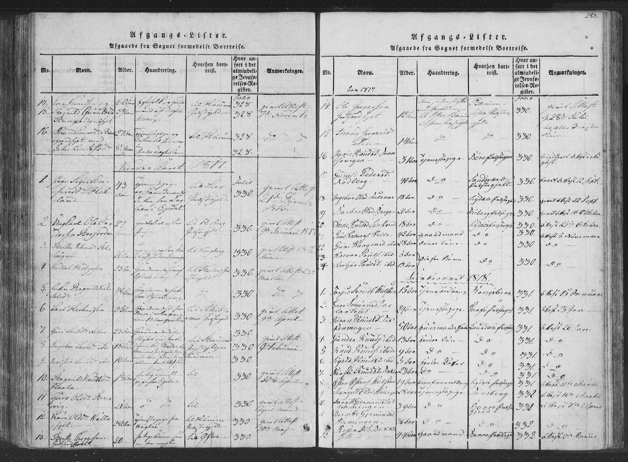 Rollag kirkebøker, AV/SAKO-A-240/F/Fa/L0006: Parish register (official) no. I 6, 1814-1828, p. 283