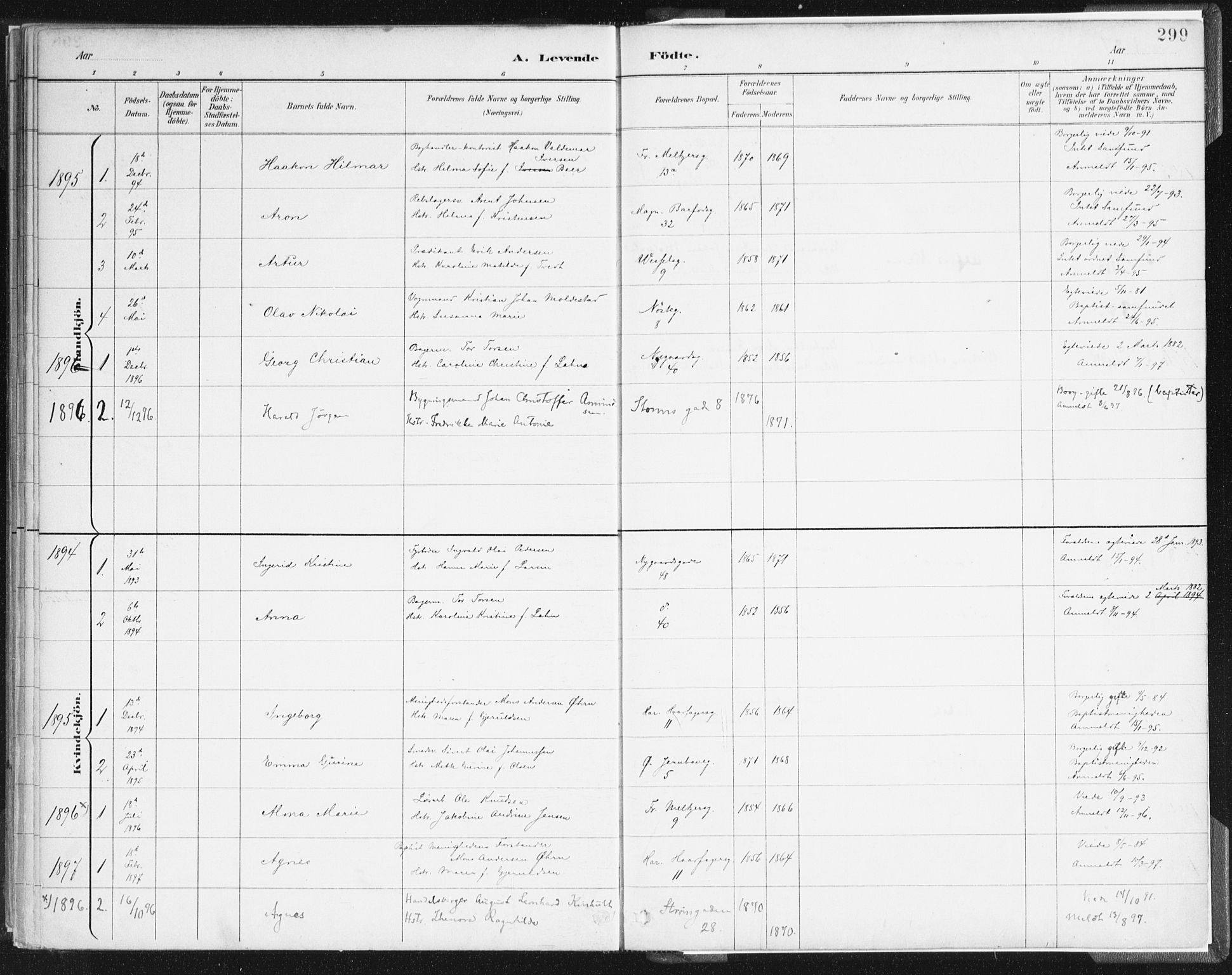 Johanneskirken sokneprestembete, SAB/A-76001/H/Haa/L0001: Parish register (official) no. A 1, 1885-1900, p. 299