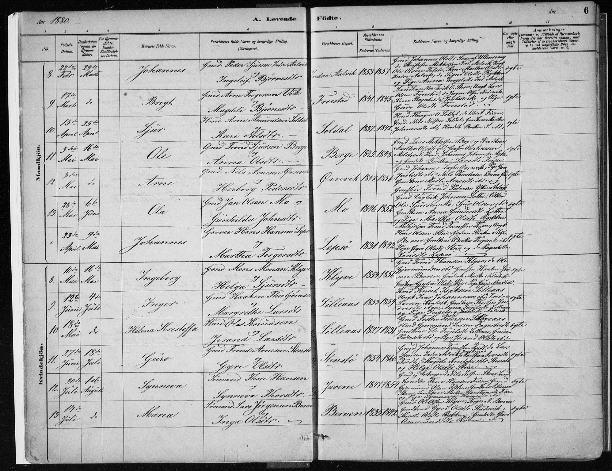 Kvam sokneprestembete, AV/SAB-A-76201/H/Haa: Parish register (official) no. C  1, 1880-1906, p. 6