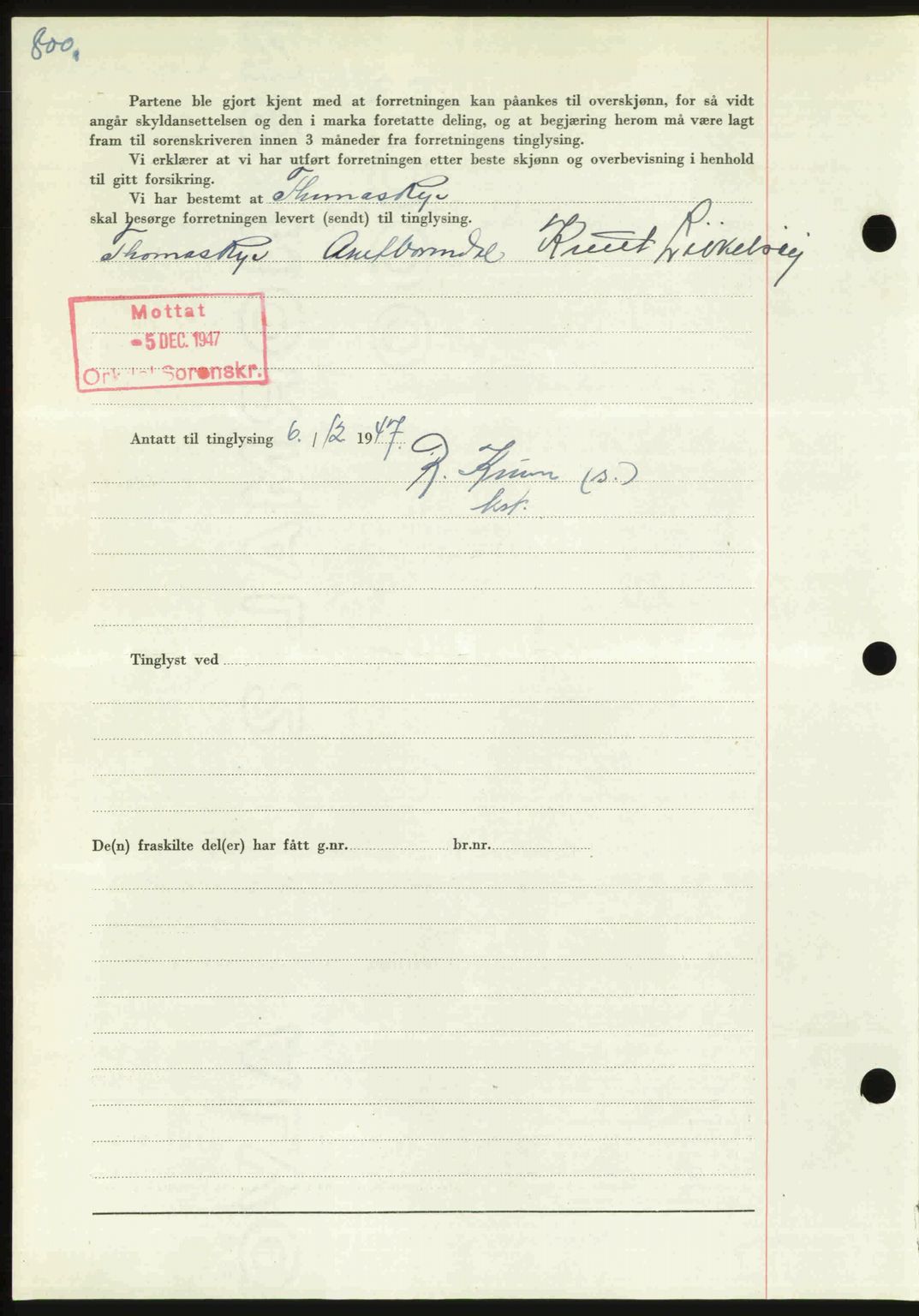 Orkdal sorenskriveri, SAT/A-4169/1/2/2C: Mortgage book no. A, 1947-1947, Diary no: : 1564/1947