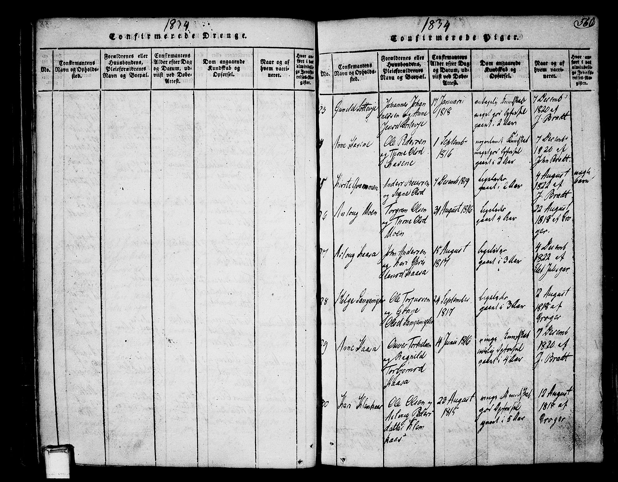 Heddal kirkebøker, AV/SAKO-A-268/F/Fa/L0005: Parish register (official) no. I 5, 1814-1837, p. 559-560