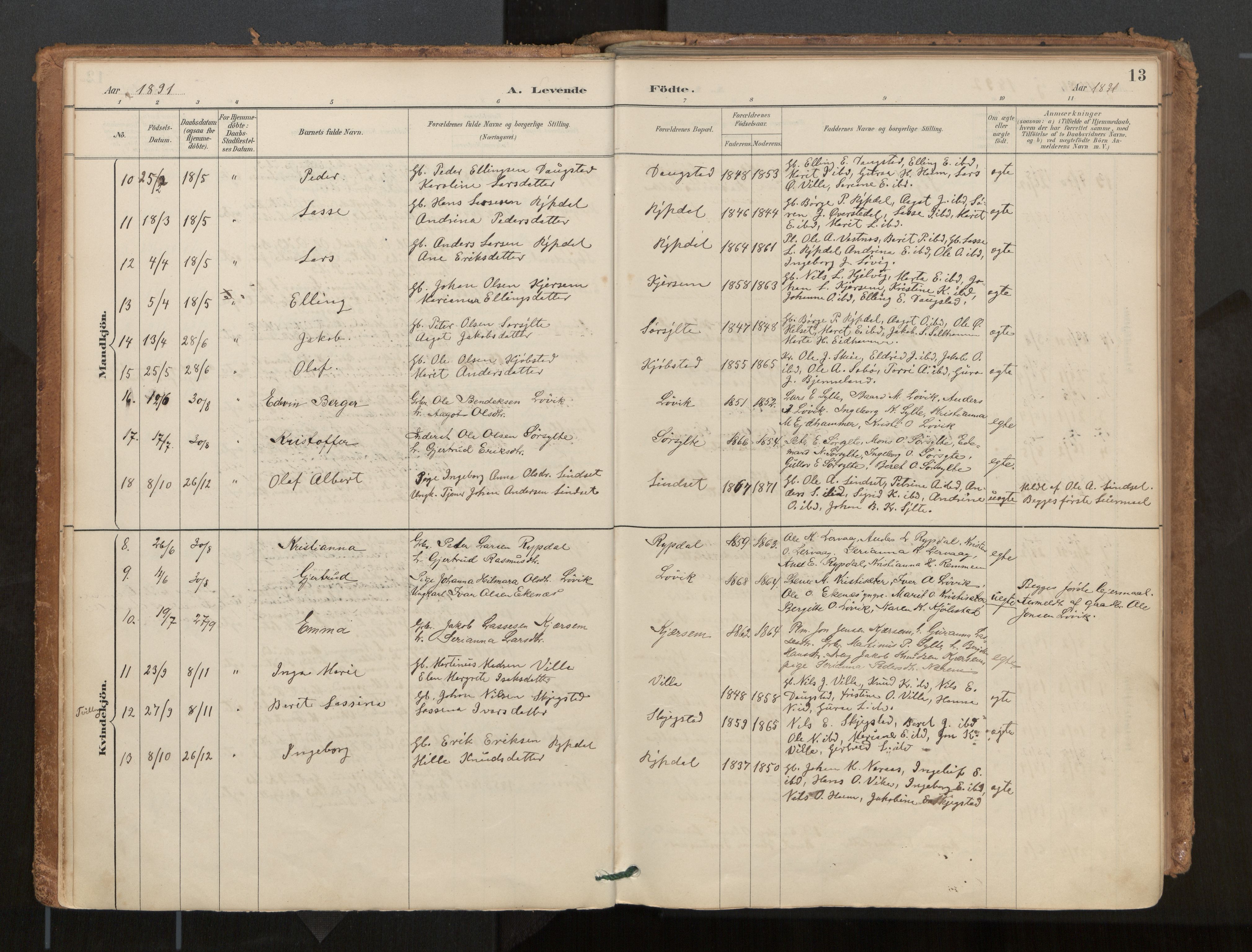 Ministerialprotokoller, klokkerbøker og fødselsregistre - Møre og Romsdal, AV/SAT-A-1454/541/L0545a: Parish register (official) no. 541A03, 1887-1912, p. 13