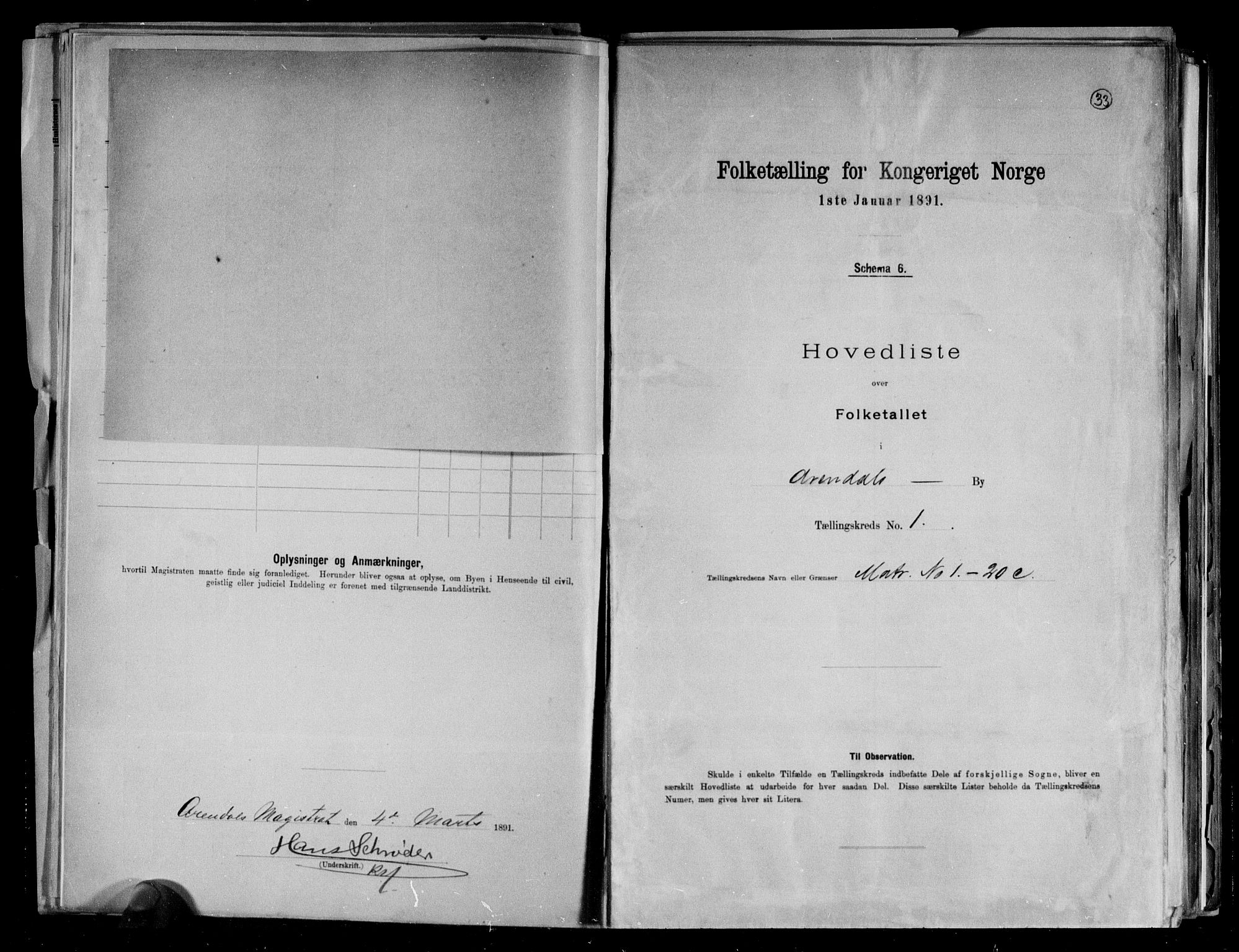 RA, 1891 census for 0903 Arendal, 1891, p. 5