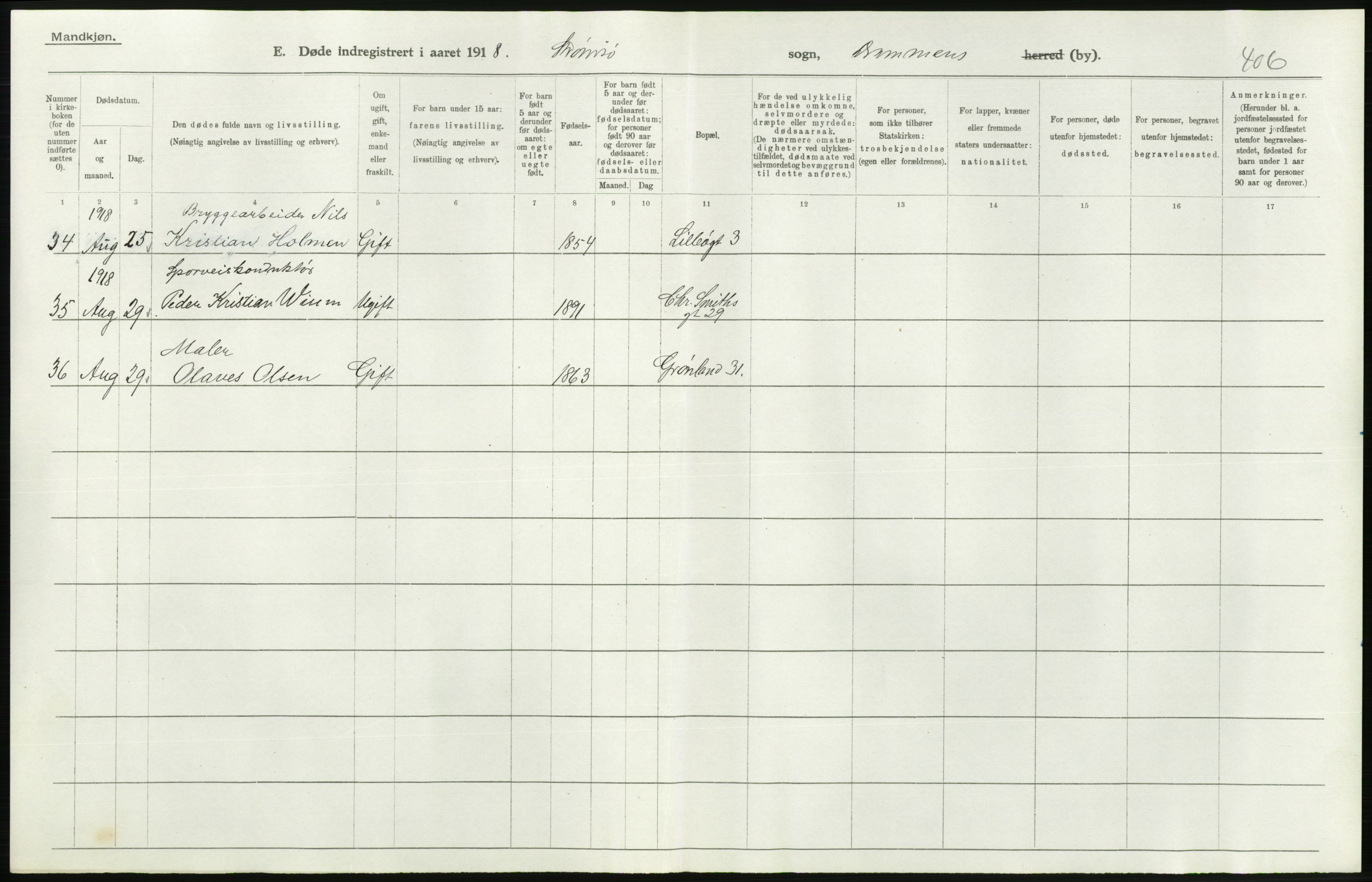 Statistisk sentralbyrå, Sosiodemografiske emner, Befolkning, AV/RA-S-2228/D/Df/Dfb/Dfbh/L0020: Buskerud fylke: Døde. Bygder og byer., 1918, p. 454