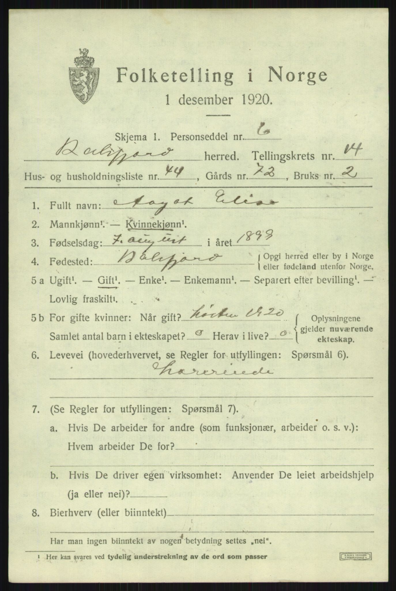 SATØ, 1920 census for Balsfjord, 1920, p. 8687