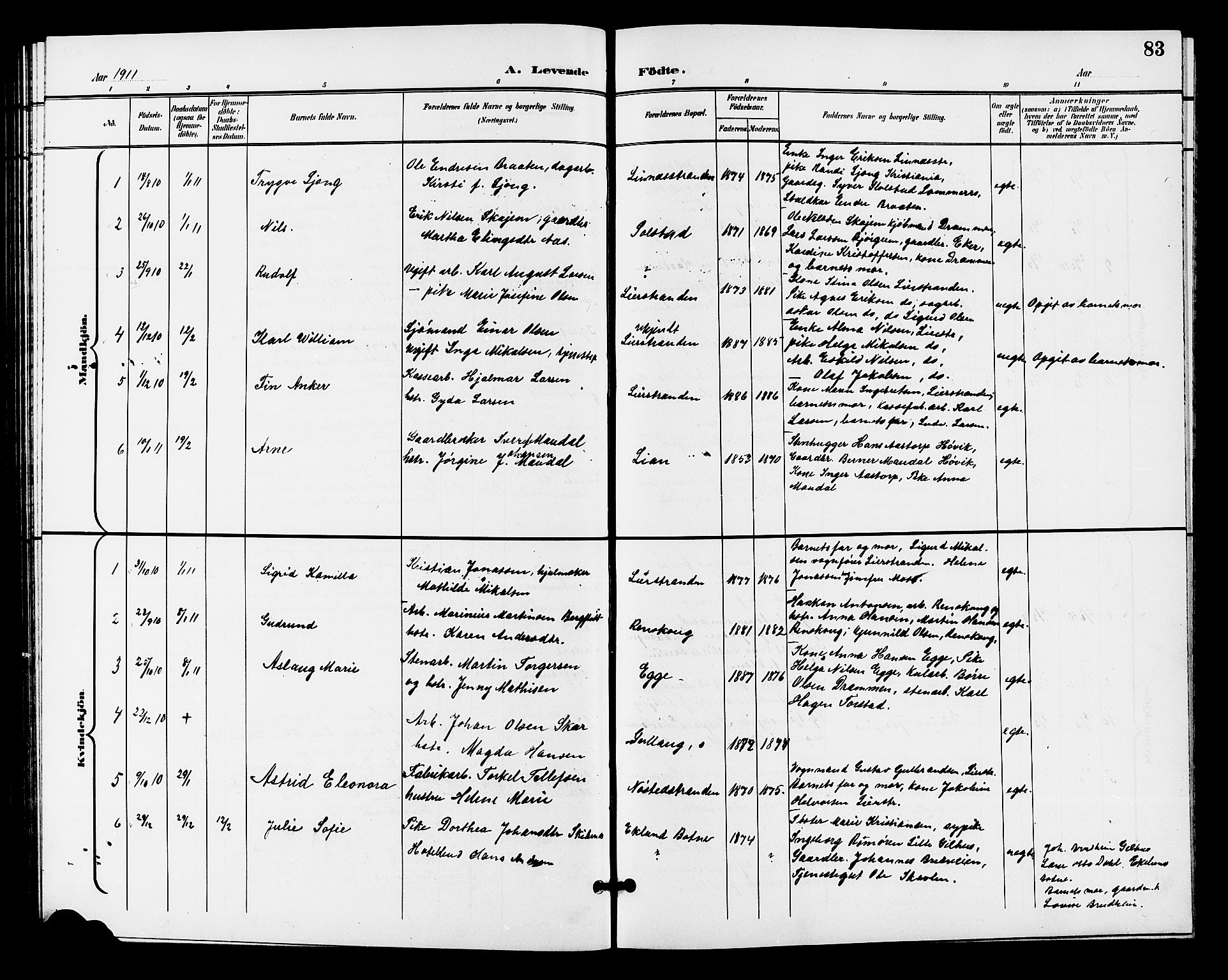 Lier kirkebøker, AV/SAKO-A-230/G/Gb/L0002: Parish register (copy) no. II 2, 1899-1911, p. 83