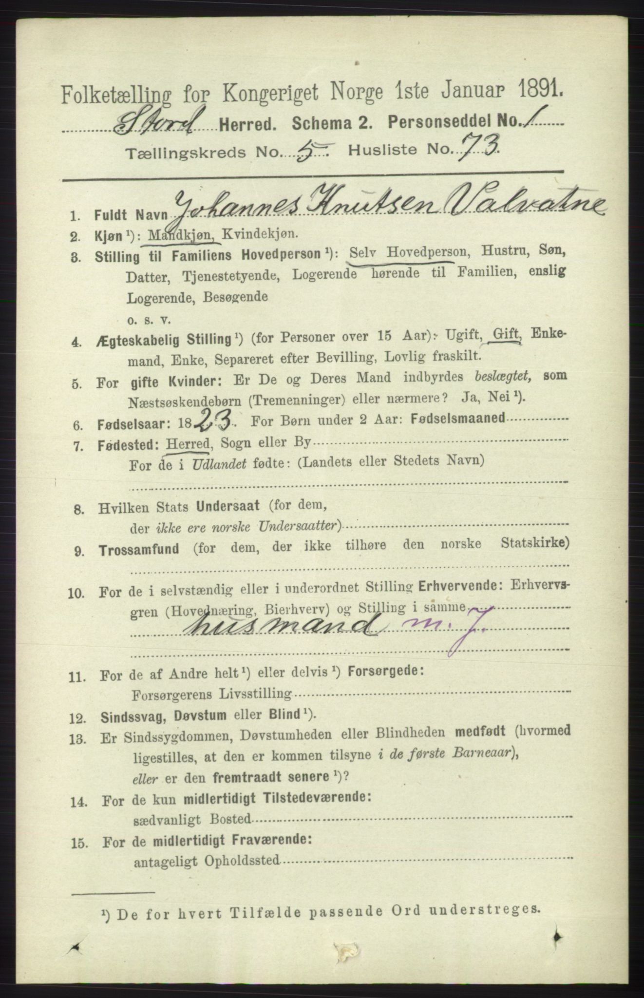 RA, 1891 census for 1221 Stord, 1891, p. 2067