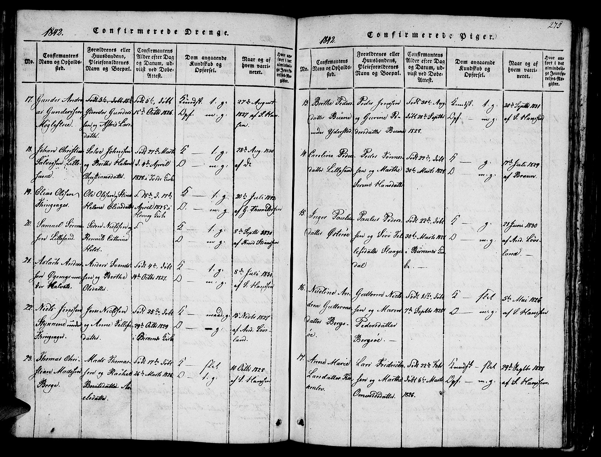 Vestre Moland sokneprestkontor, AV/SAK-1111-0046/F/Fb/Fbb/L0001: Parish register (copy) no. B 1, 1816-1851, p. 275