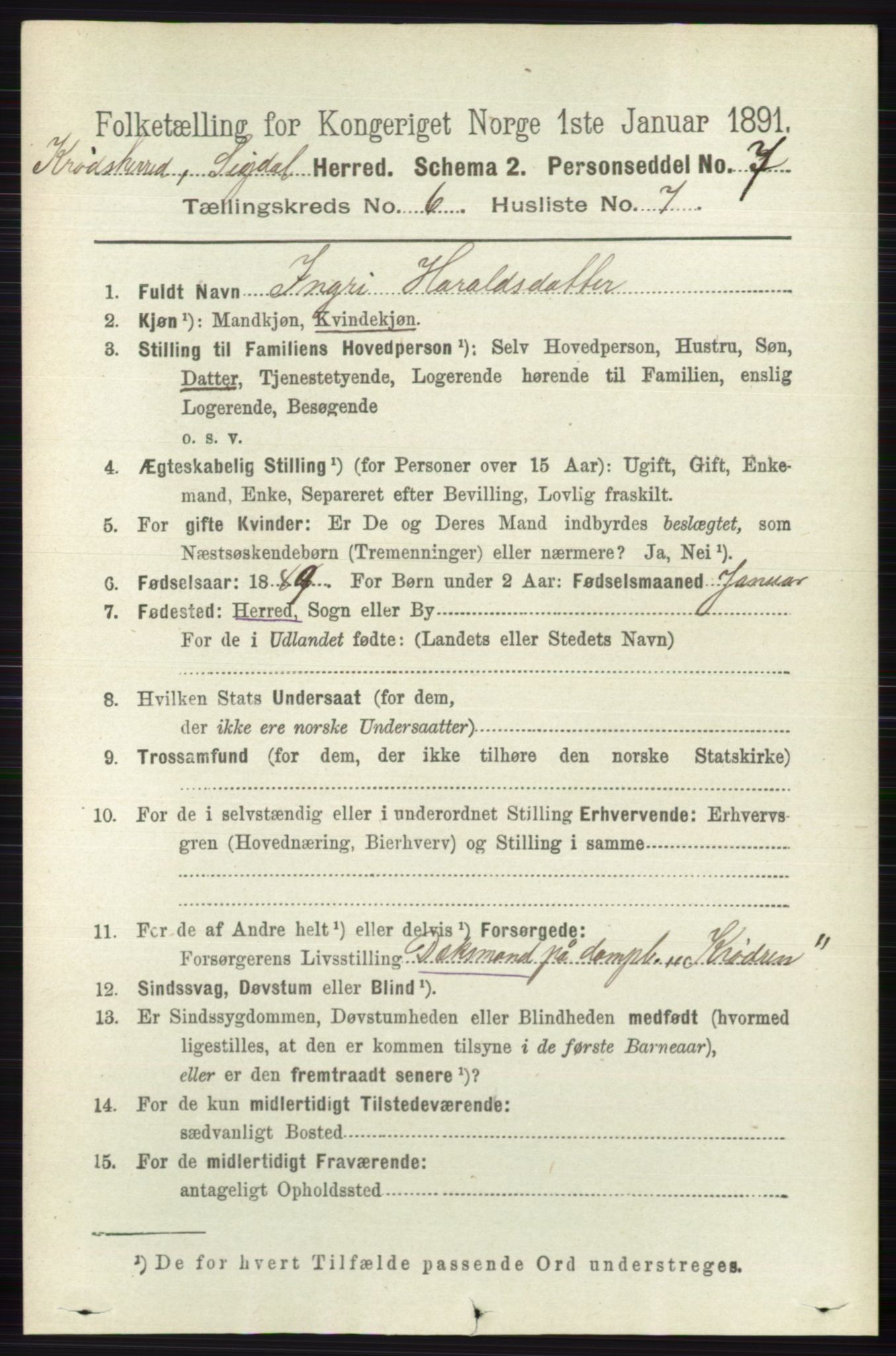 RA, 1891 census for 0621 Sigdal, 1891, p. 6677