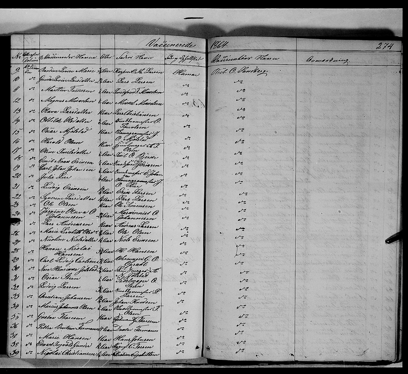 Vang prestekontor, Hedmark, SAH/PREST-008/H/Ha/Haa/L0011: Parish register (official) no. 11, 1852-1877, p. 274