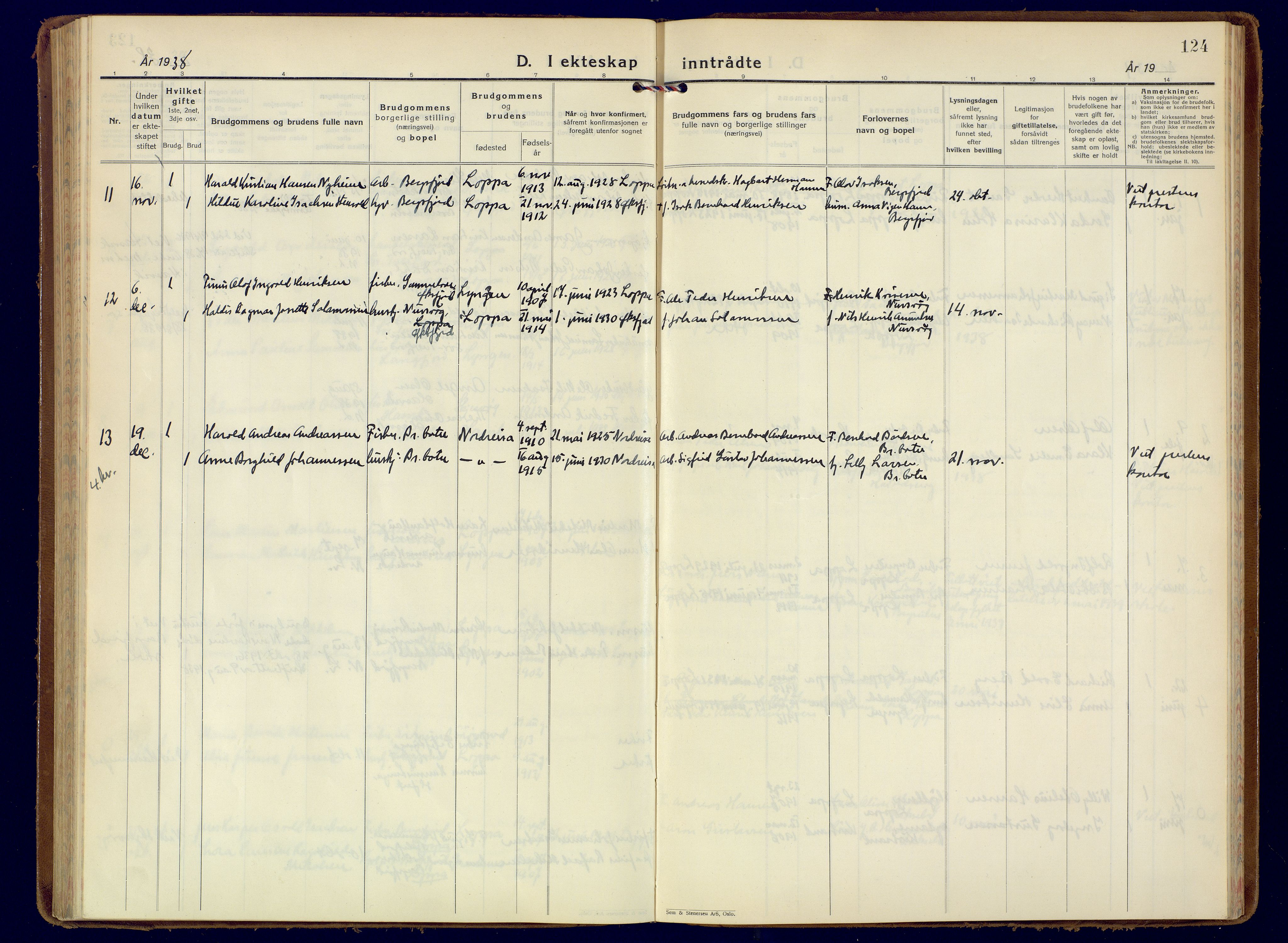 Loppa sokneprestkontor, AV/SATØ-S-1339/H/Ha/L0014kirke: Parish register (official) no. 14, 1933-1942, p. 124