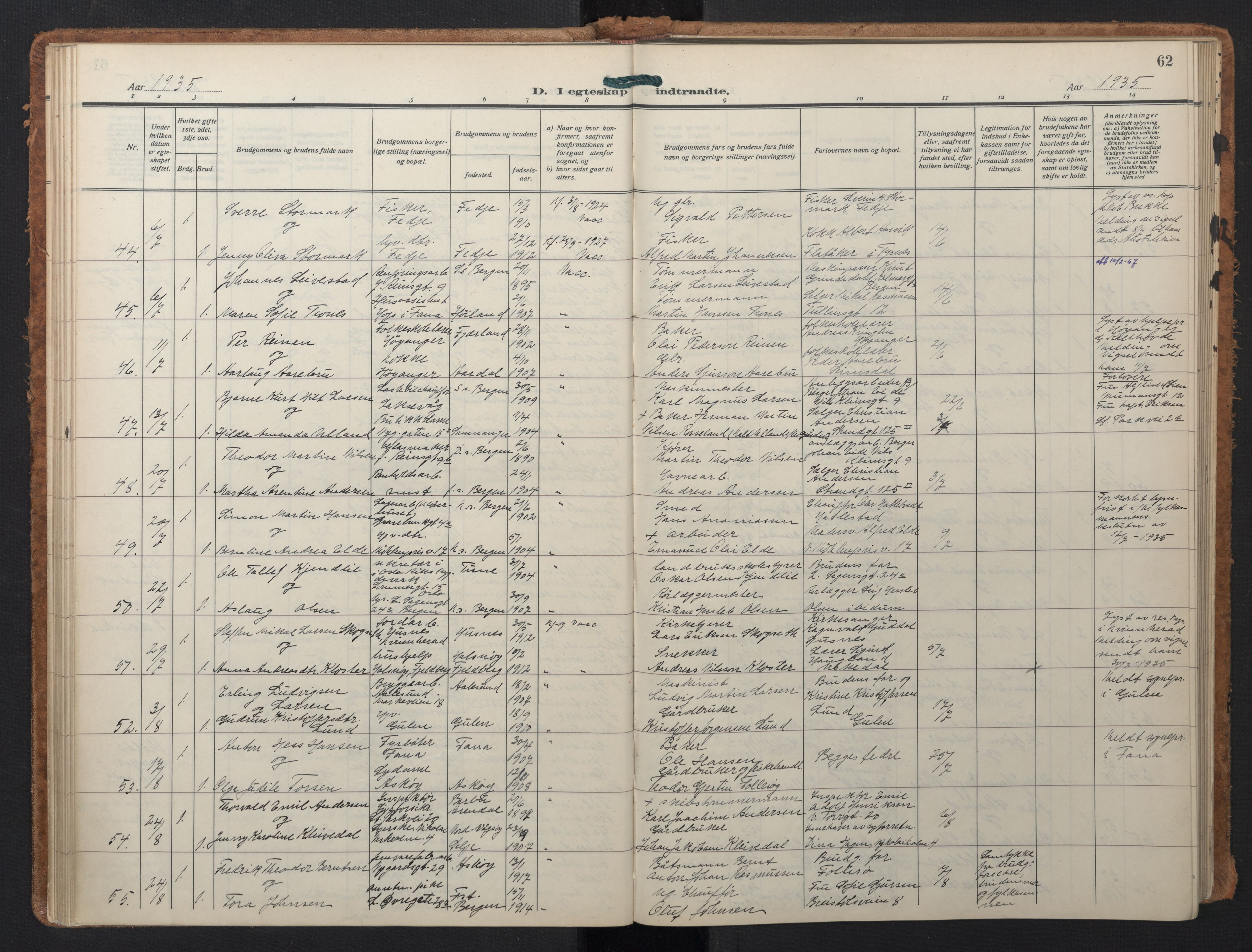 Johanneskirken sokneprestembete, AV/SAB-A-76001/H/Hab: Parish register (copy) no. C 3, 1929-1949, p. 61b-62a