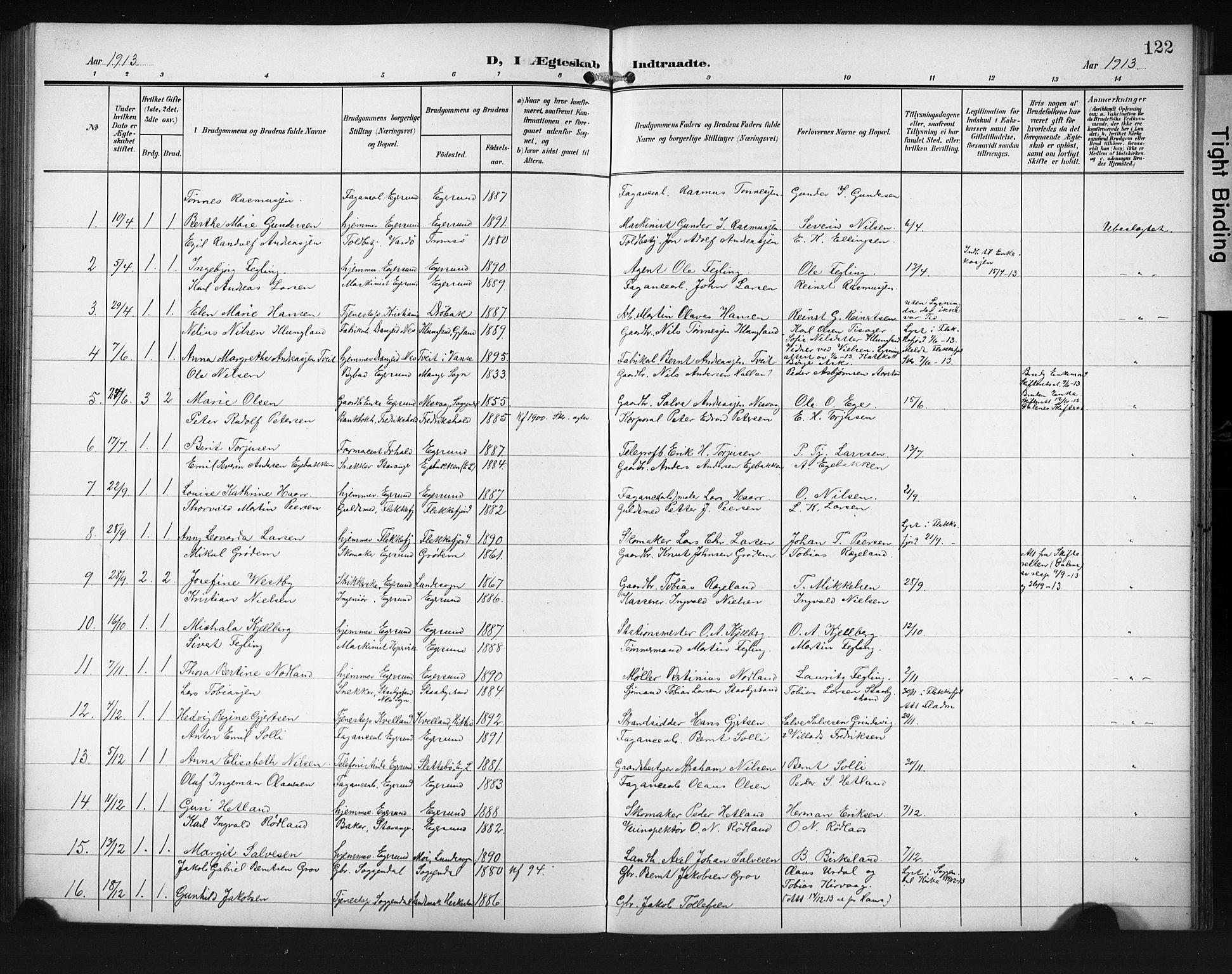 Eigersund sokneprestkontor, SAST/A-101807/S09/L0012: Parish register (copy) no. B 12, 1908-1930, p. 122