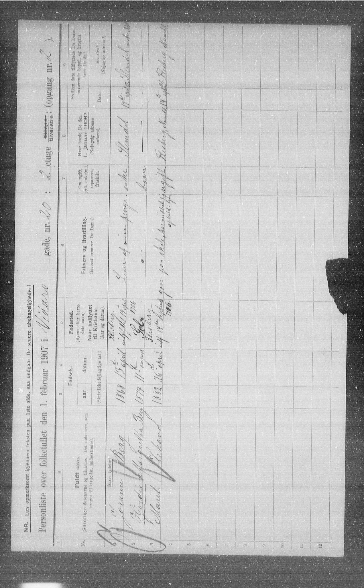 OBA, Municipal Census 1907 for Kristiania, 1907, p. 62916