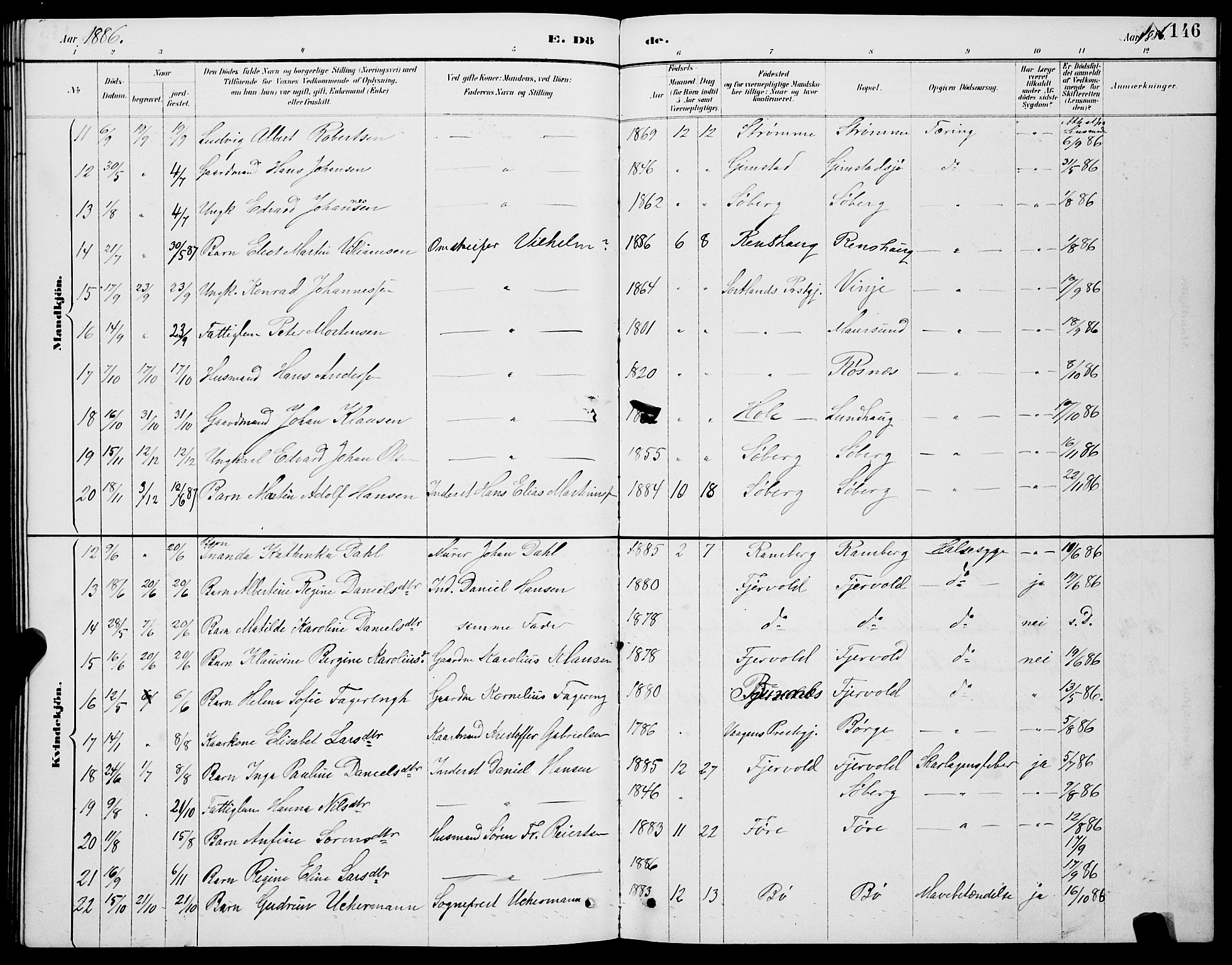 Ministerialprotokoller, klokkerbøker og fødselsregistre - Nordland, AV/SAT-A-1459/891/L1315: Parish register (copy) no. 891C04, 1886-1893, p. 146