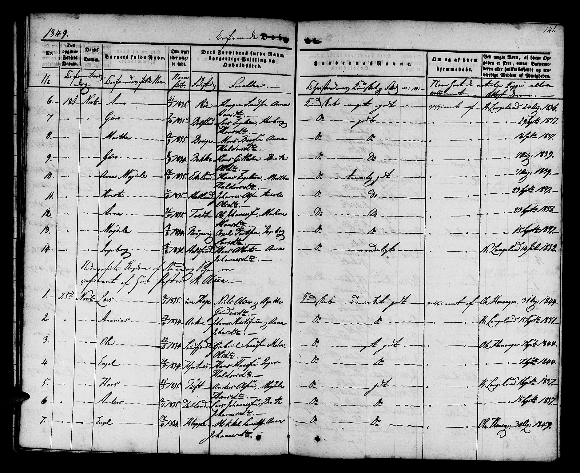 Os sokneprestembete, AV/SAB-A-99929: Parish register (official) no. A 15, 1839-1851, p. 141