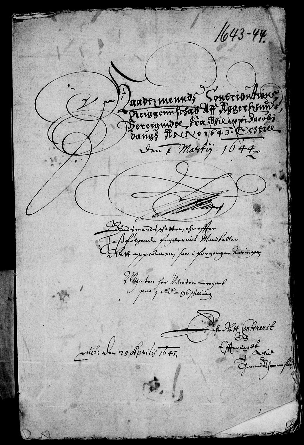 Rentekammeret inntil 1814, Reviderte regnskaper, Lensregnskaper, AV/RA-EA-5023/R/Rb/Rba/L0176: Akershus len, 1643-1644