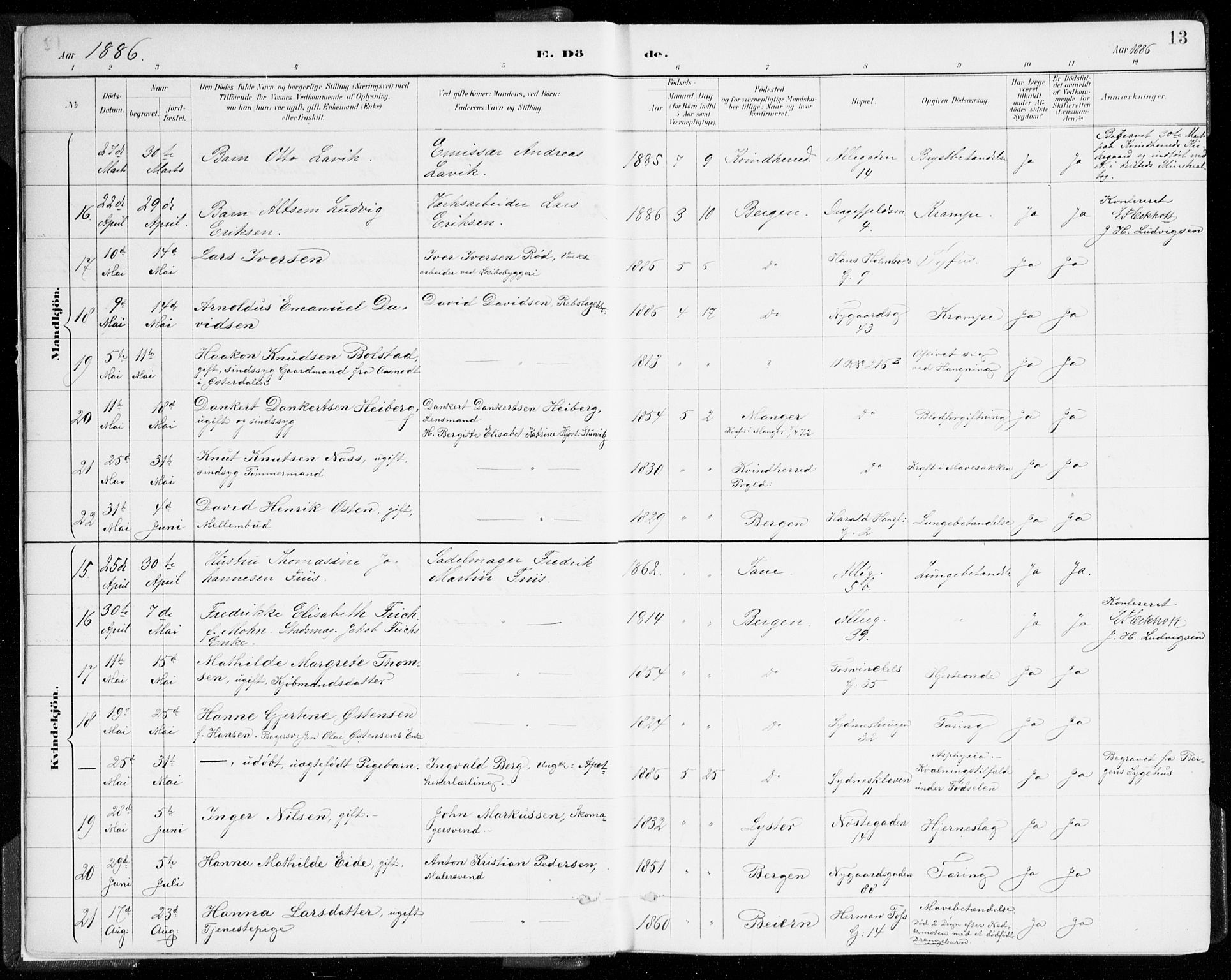 Johanneskirken sokneprestembete, AV/SAB-A-76001/H/Haa/L0019: Parish register (official) no. E 1, 1885-1915, p. 13