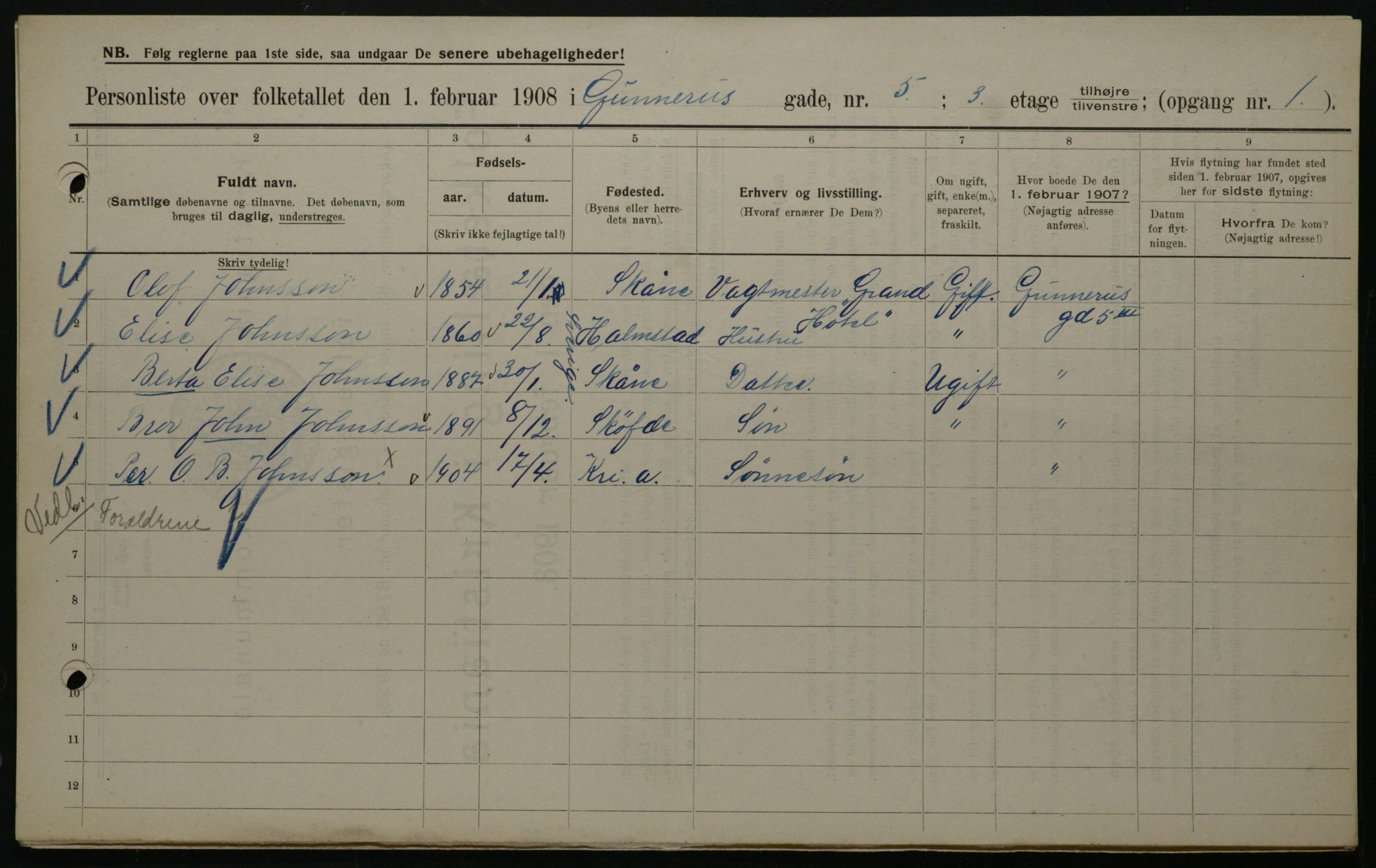 OBA, Municipal Census 1908 for Kristiania, 1908, p. 5128