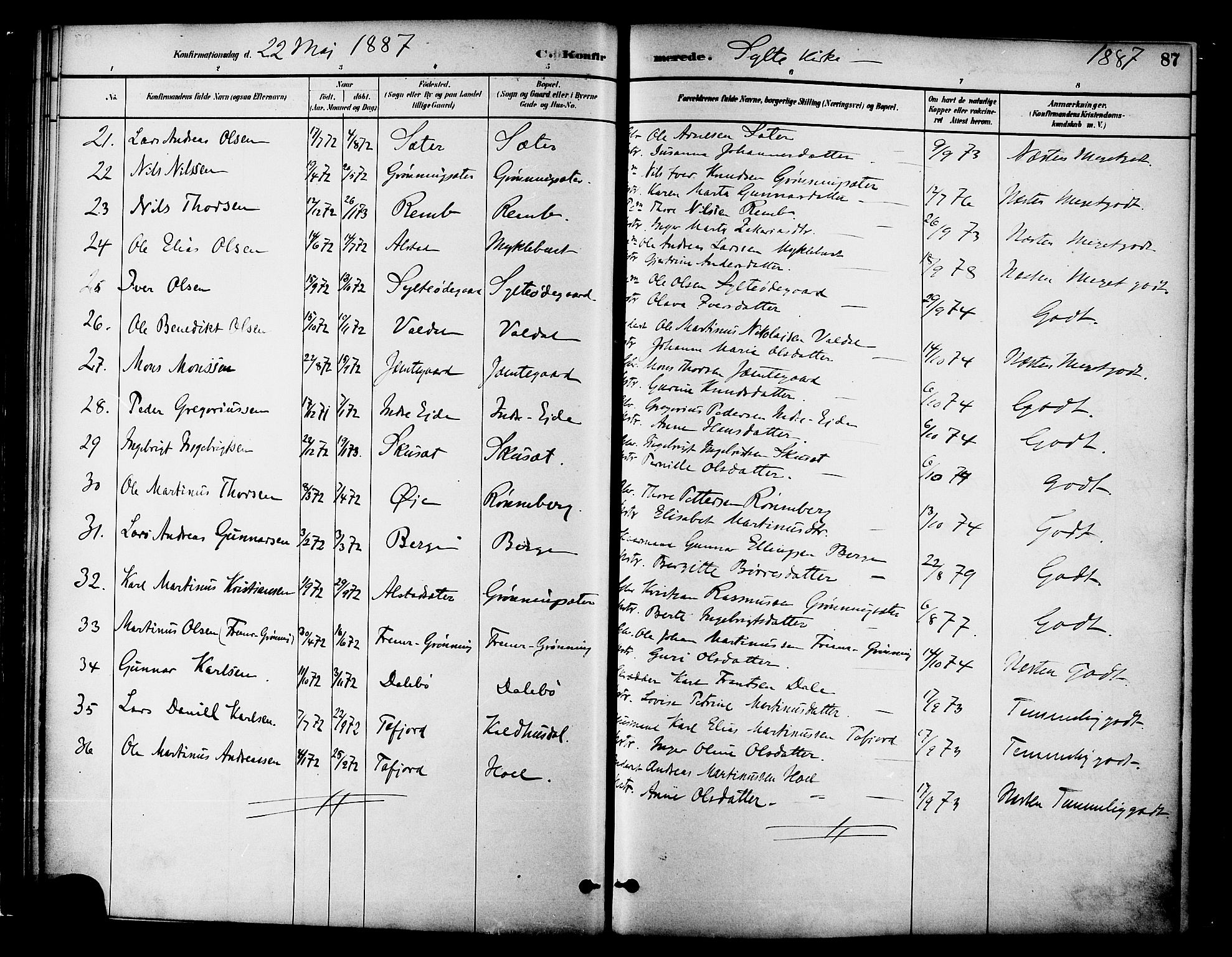 Ministerialprotokoller, klokkerbøker og fødselsregistre - Møre og Romsdal, SAT/A-1454/519/L0255: Parish register (official) no. 519A14, 1884-1908, p. 87