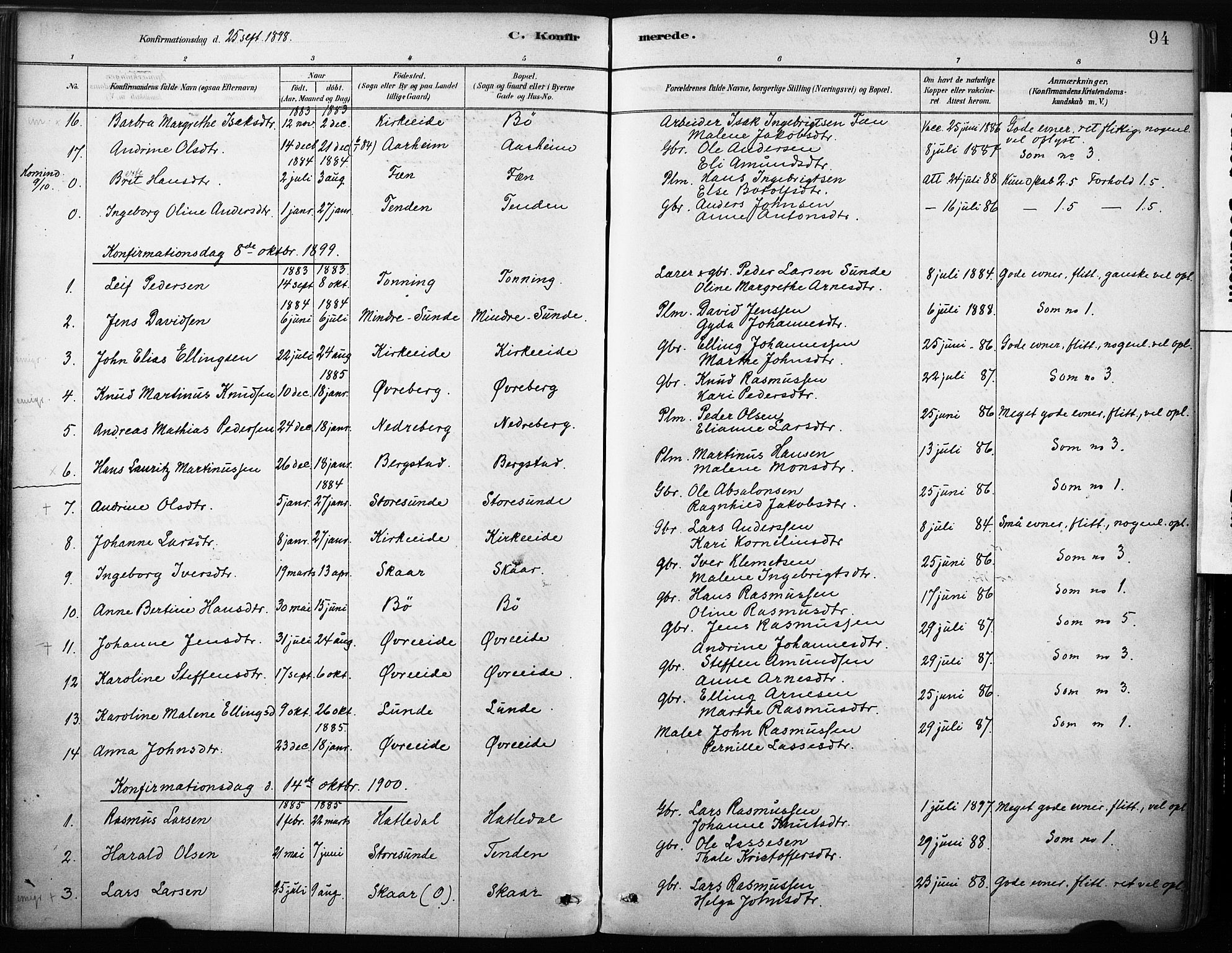 Stryn Sokneprestembete, AV/SAB-A-82501: Parish register (official) no. B 1, 1878-1907, p. 94