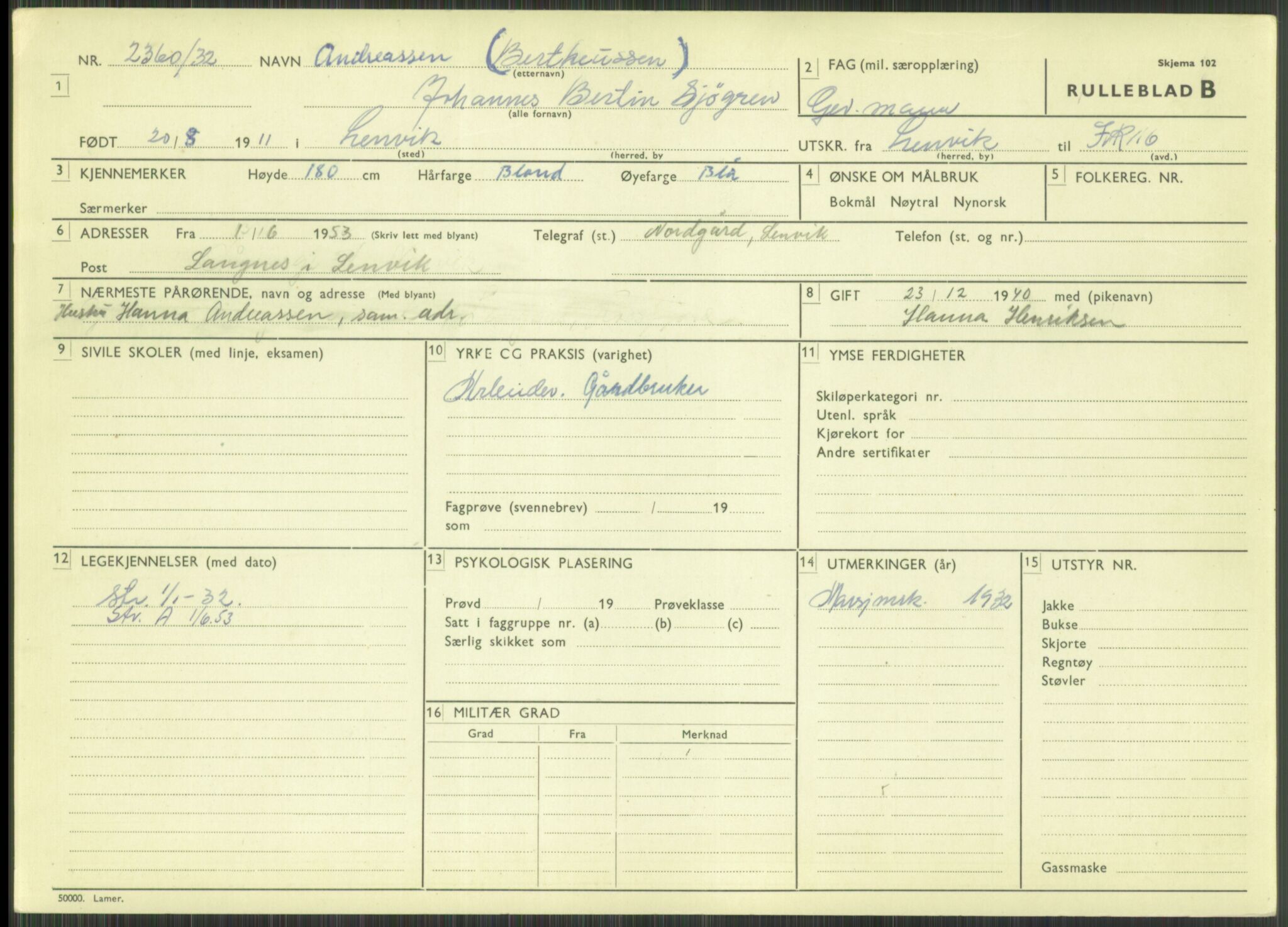 Forsvaret, Troms infanteriregiment nr. 16, AV/RA-RAFA-3146/P/Pa/L0016: Rulleblad for regimentets menige mannskaper, årsklasse 1932, 1932, p. 41