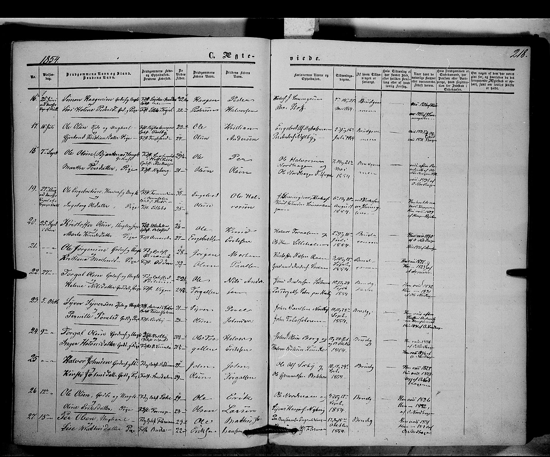 Trysil prestekontor, AV/SAH-PREST-046/H/Ha/Haa/L0005: Parish register (official) no. 5, 1851-1865, p. 218