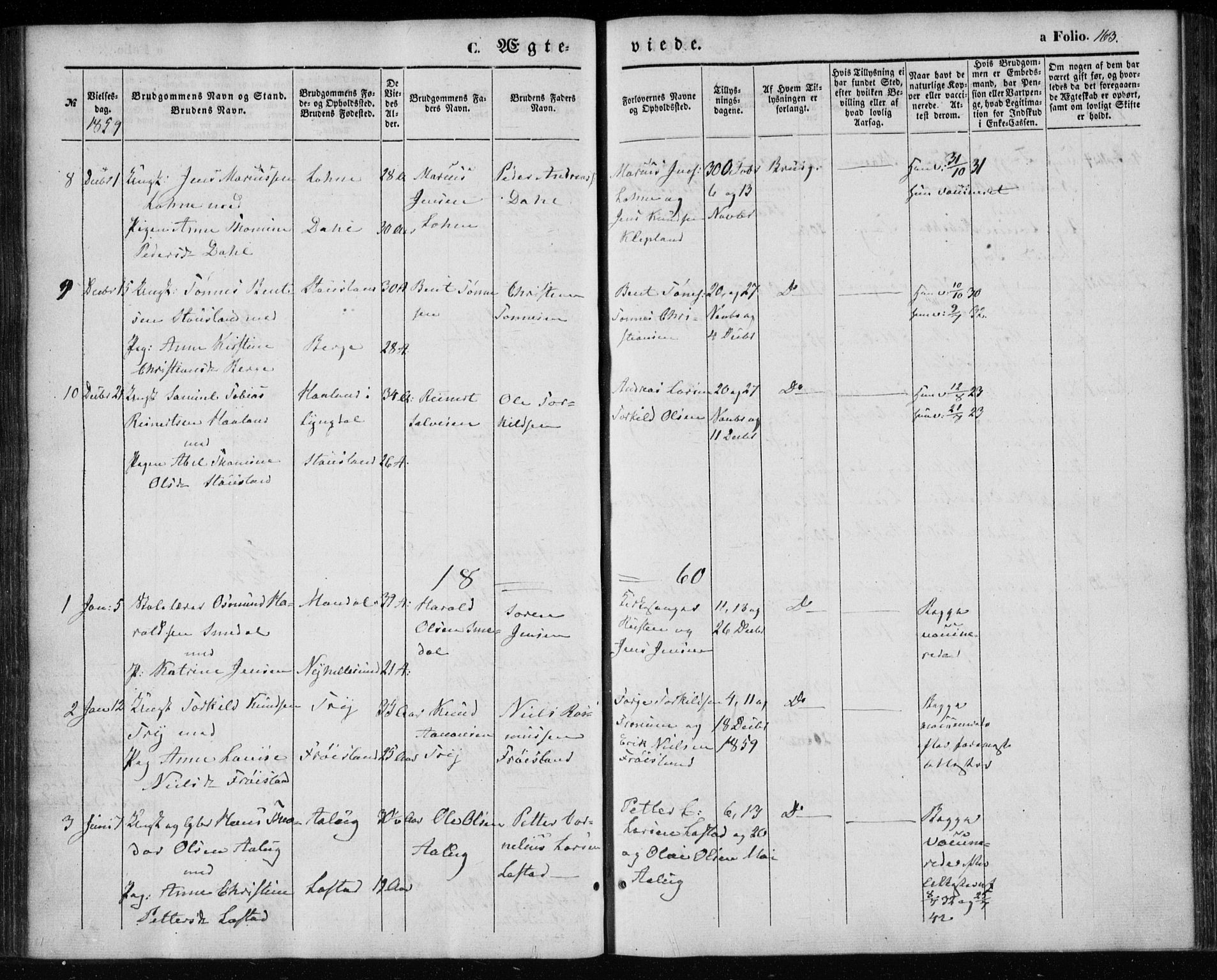 Søgne sokneprestkontor, SAK/1111-0037/F/Fa/Fab/L0010: Parish register (official) no. A 10, 1853-1869, p. 163