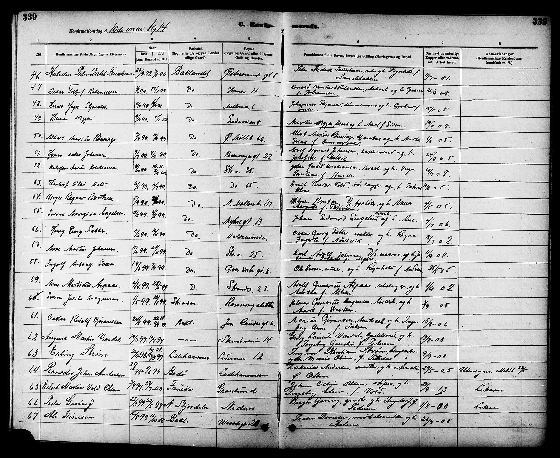 Ministerialprotokoller, klokkerbøker og fødselsregistre - Sør-Trøndelag, AV/SAT-A-1456/605/L0254: Parish register (copy) no. 605C01, 1908-1916, p. 339