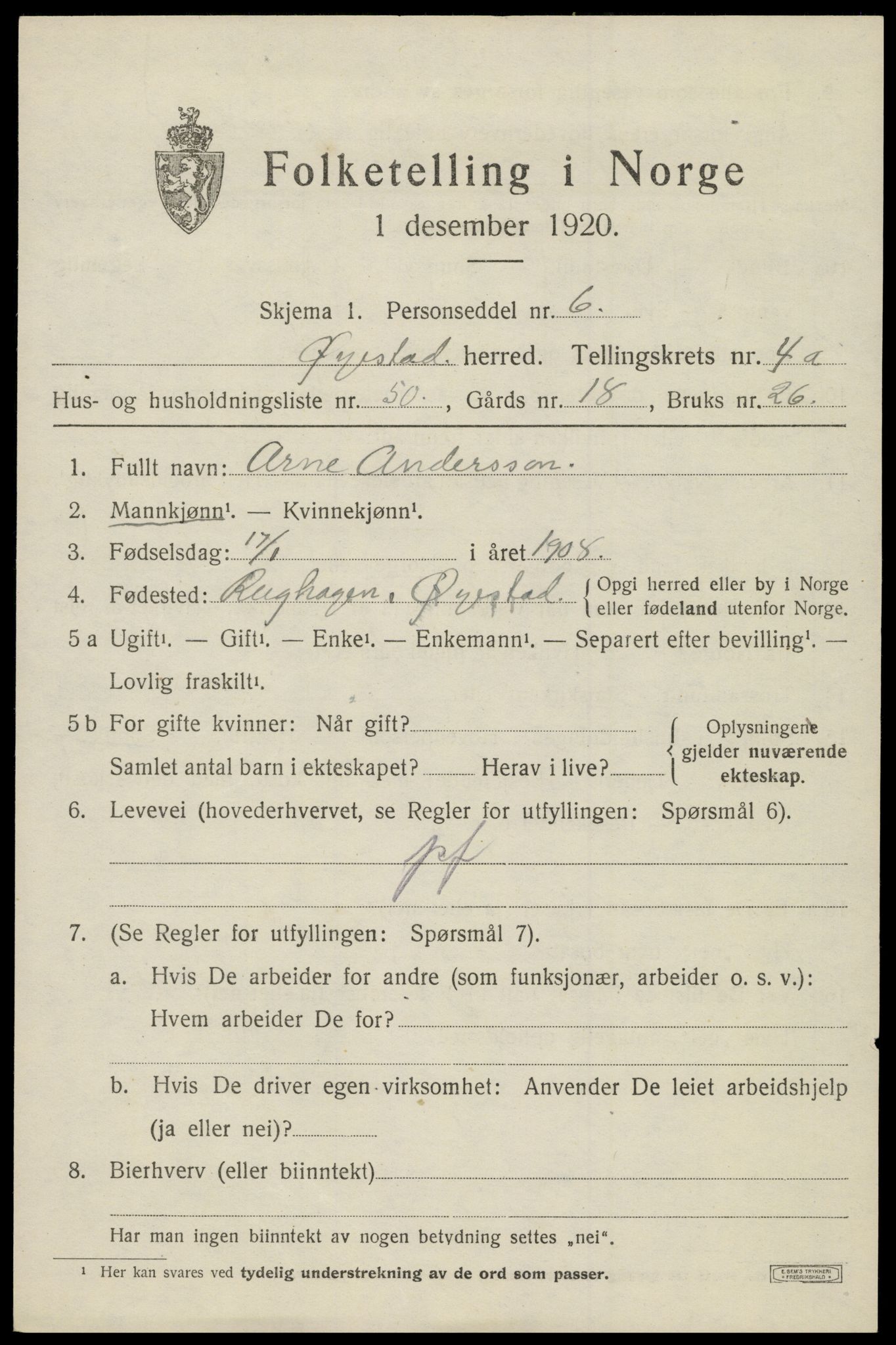 SAK, 1920 census for Øyestad, 1920, p. 3680