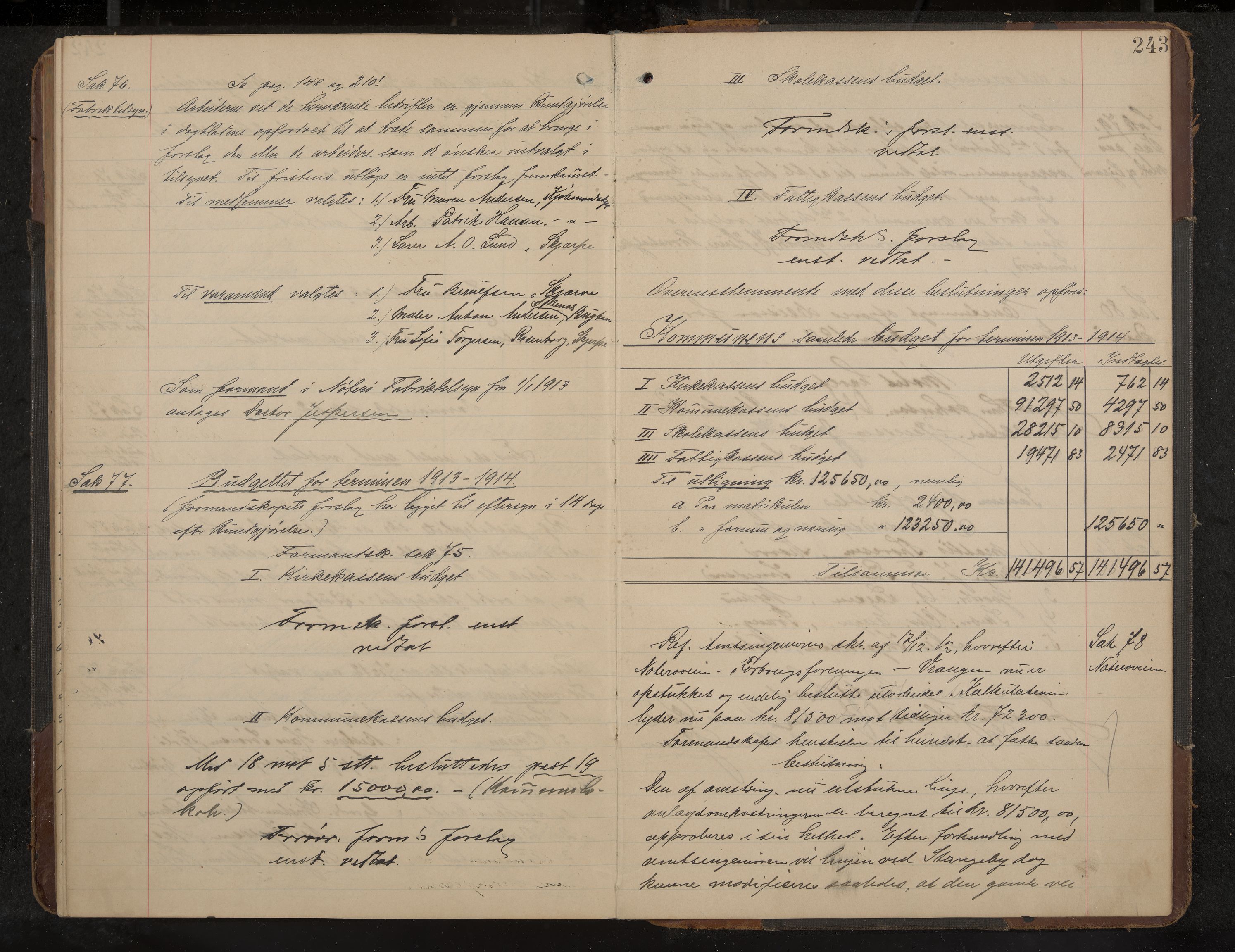 Nøtterøy formannskap og sentraladministrasjon, IKAK/0722021-1/A/Aa/L0006: Møtebok med register, 1905-1913, p. 243