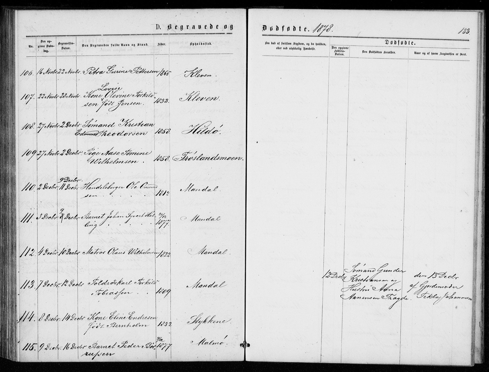 Mandal sokneprestkontor, AV/SAK-1111-0030/F/Fb/Fba/L0010: Parish register (copy) no. B 4, 1876-1880, p. 133