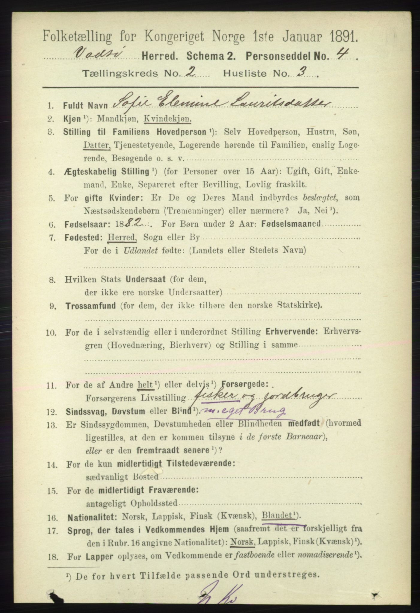RA, 1891 census for 2029 Vadsø, 1891, p. 462
