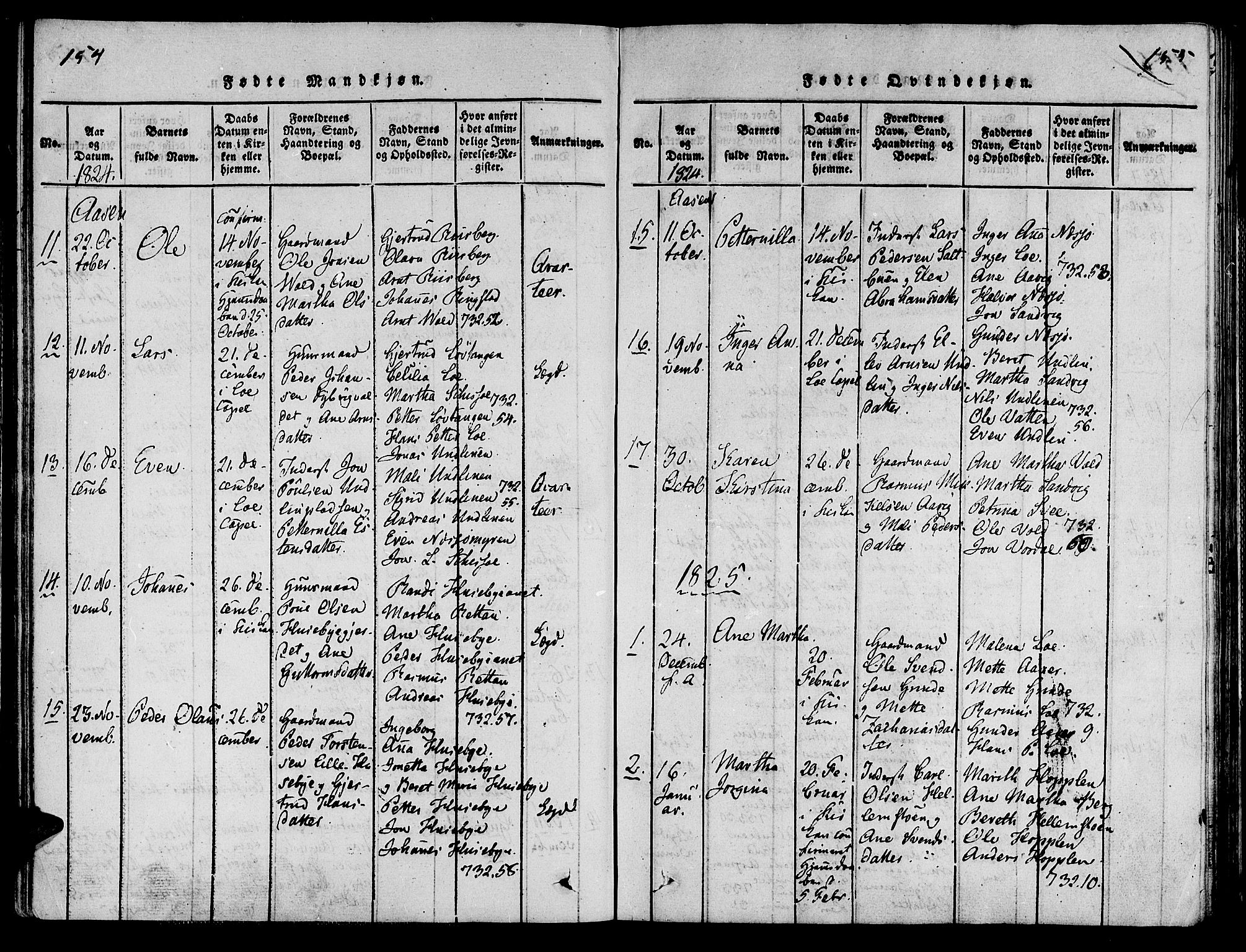 Ministerialprotokoller, klokkerbøker og fødselsregistre - Nord-Trøndelag, SAT/A-1458/713/L0112: Parish register (official) no. 713A04 /2, 1817-1827, p. 154-155