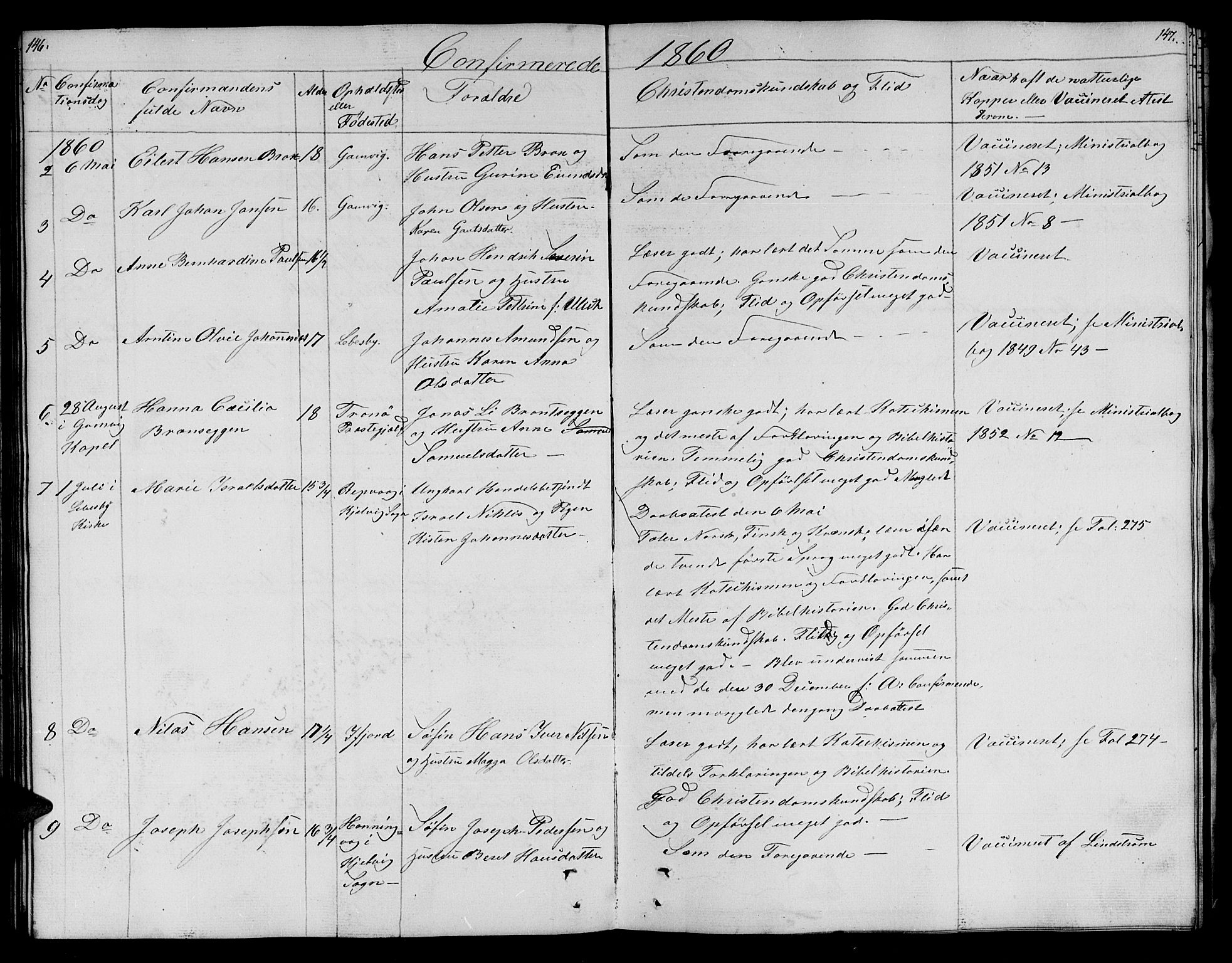 Lebesby sokneprestkontor, SATØ/S-1353/H/Hb/L0001klokker: Parish register (copy) no. 1, 1846-1862, p. 146-147