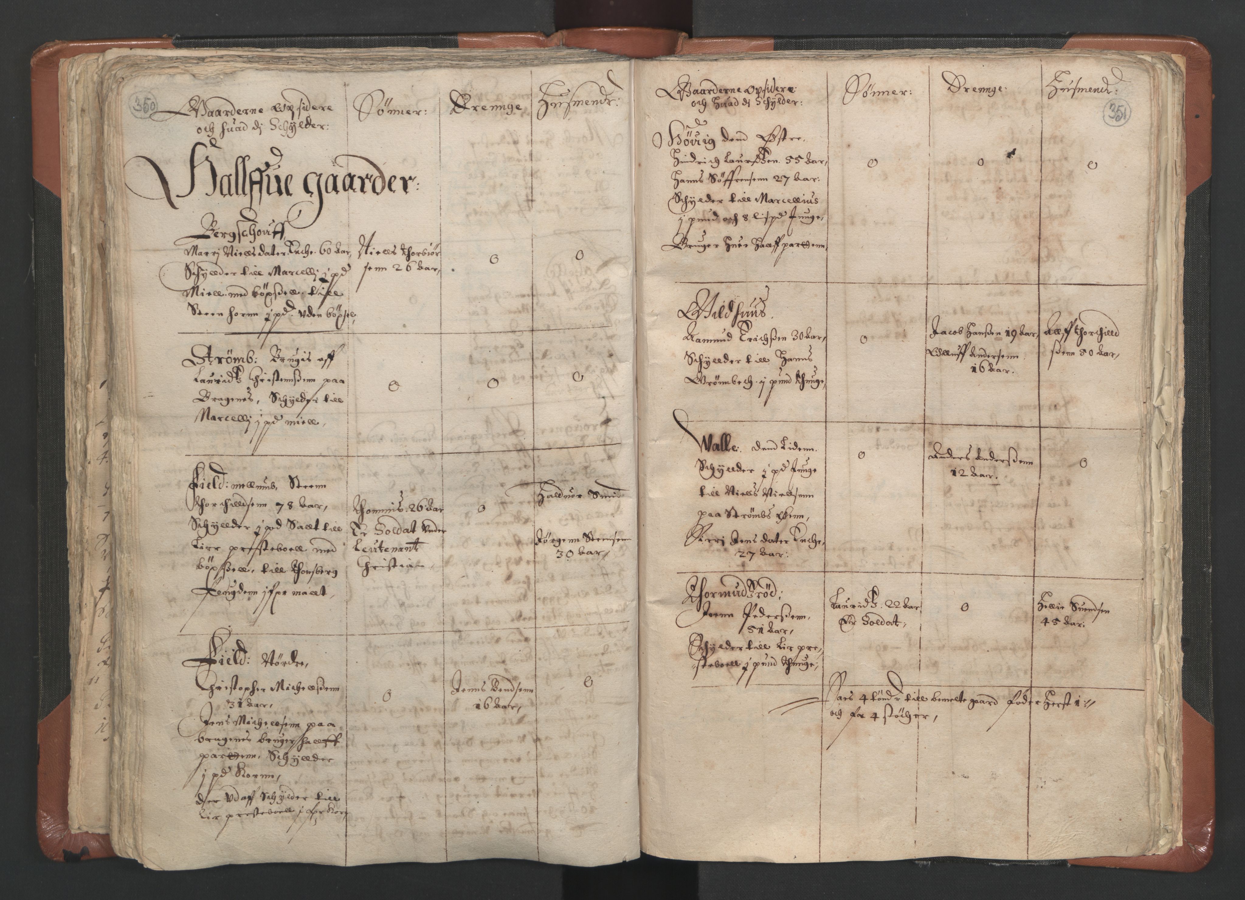 RA, Vicar's Census 1664-1666, no. 9: Bragernes deanery, 1664-1666, p. 350-351