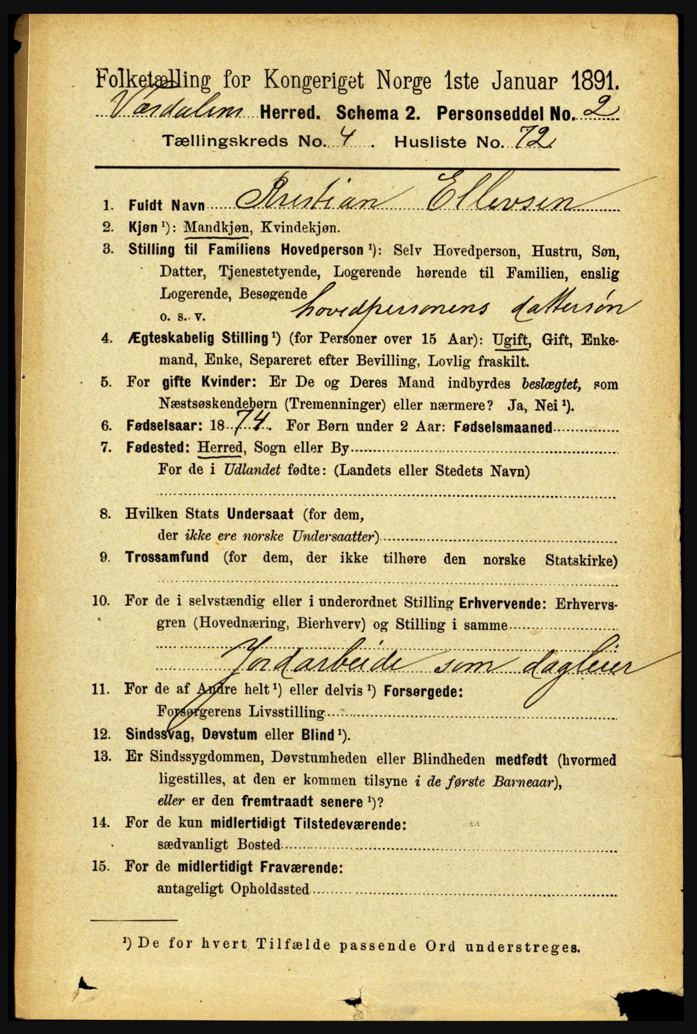 RA, 1891 census for 1721 Verdal, 1891, p. 2897