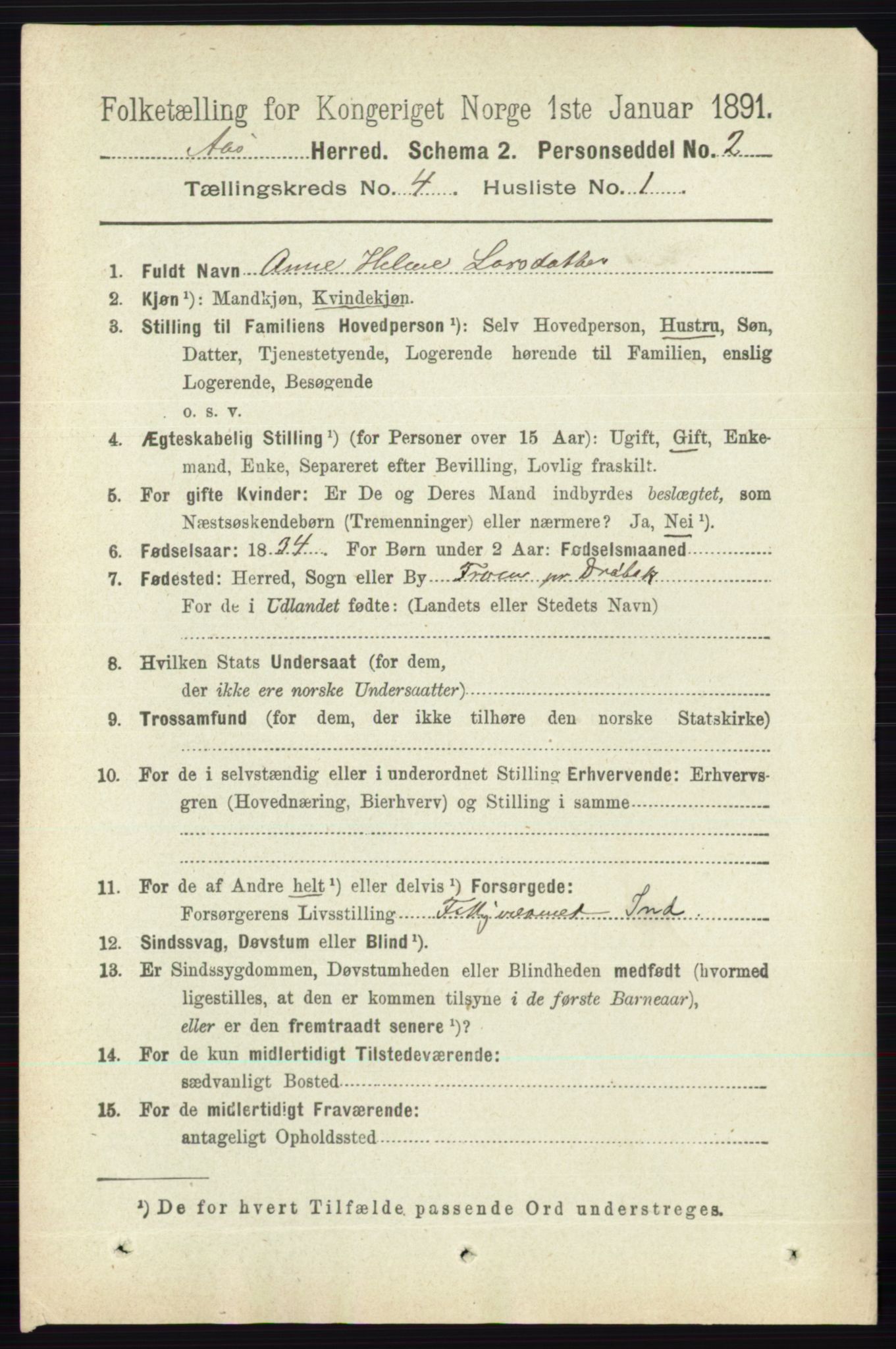 RA, 1891 census for 0214 Ås, 1891, p. 3046