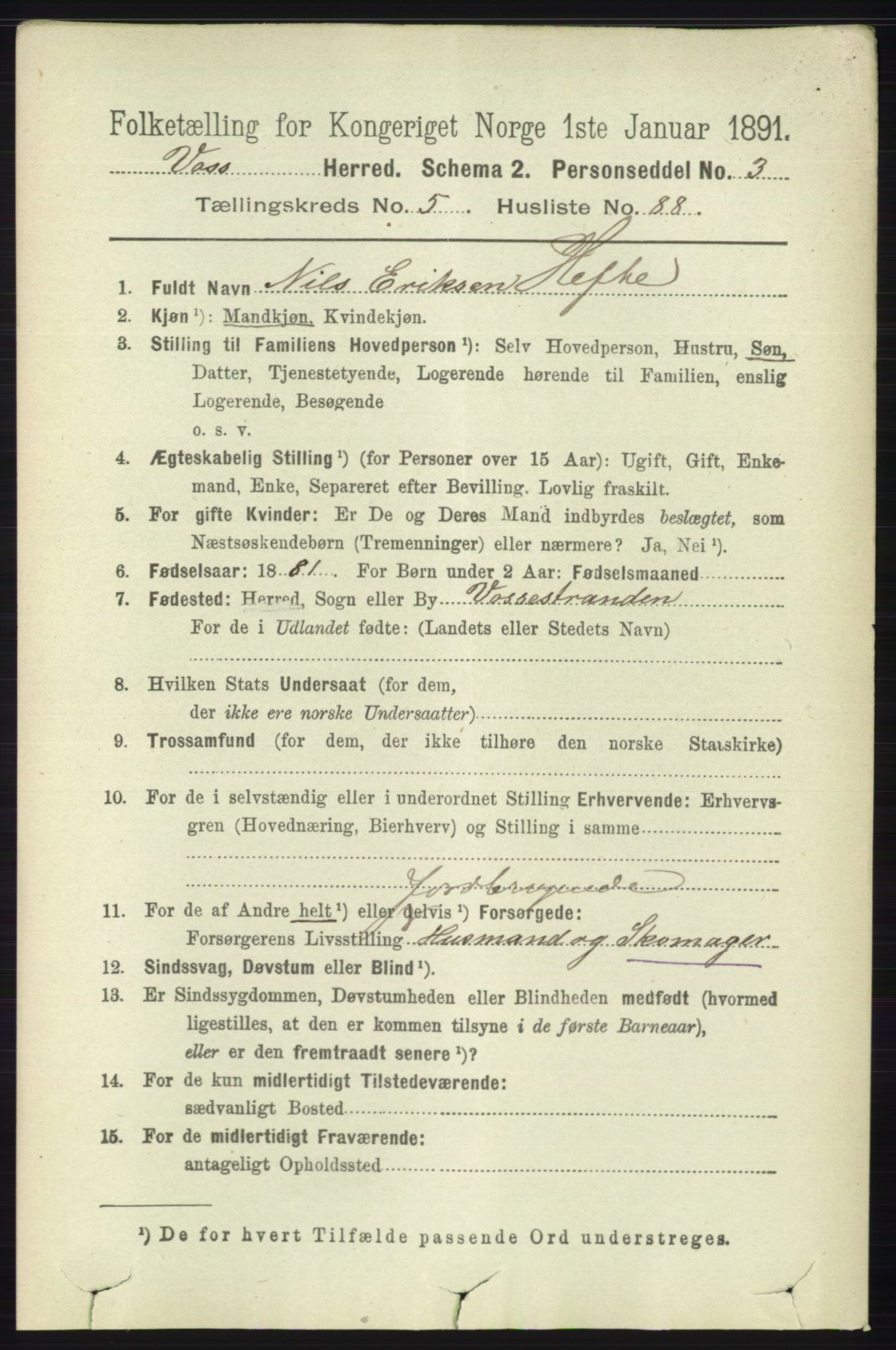 RA, 1891 census for 1235 Voss, 1891, p. 3209