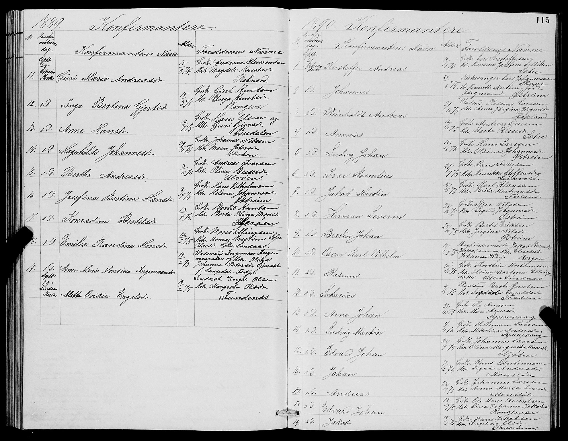 Lindås Sokneprestembete, SAB/A-76701/H/Hab: Parish register (copy) no. C 3, 1886-1893, p. 115